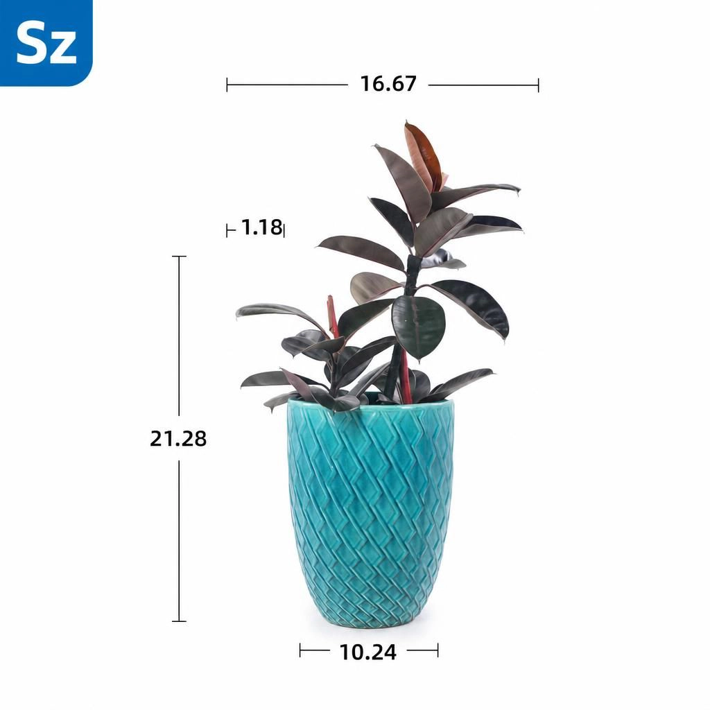 WOW PIONEER Large Tall Round Ceramic Garden Planter for Flowers Shrubs Small Trees Outdoor Decorative Use