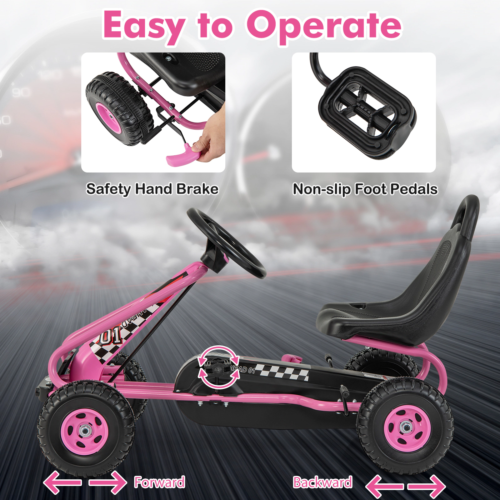 4-Wheel Pedal Go Kart for Kids Ages 3-6 Adjustable Bucket Seat Hand Brake and Enclosed Chain Cover Ride On Pedal Car