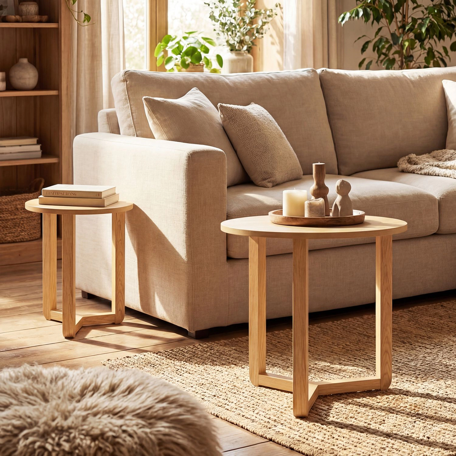 SlickBlue Set of 2 Round Nesting End Tables with Solid Wood Tripod Frame