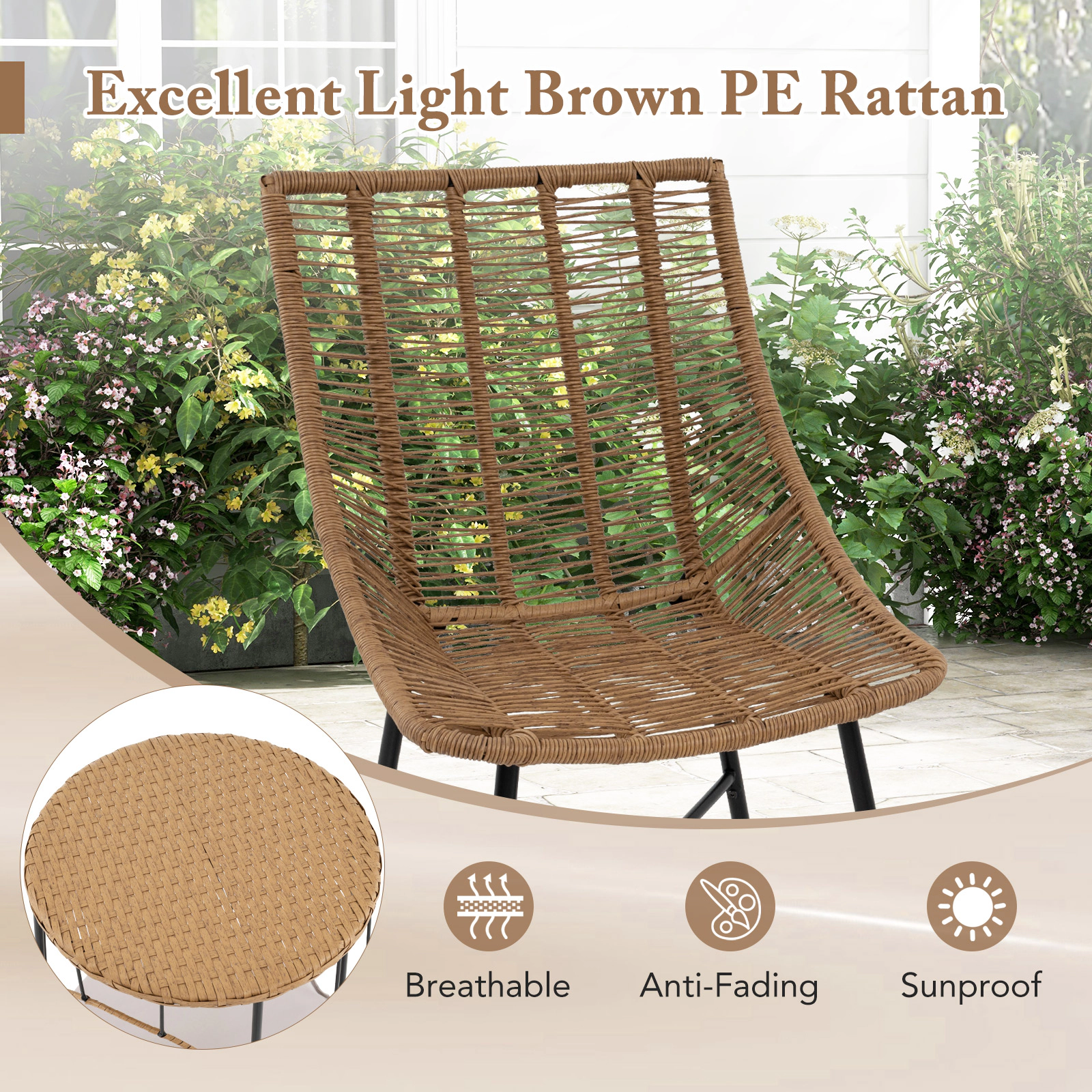SUGIFT 2-in-1 Side Table and Pet House 3-Piece Brown Patio Rattan Chair Set