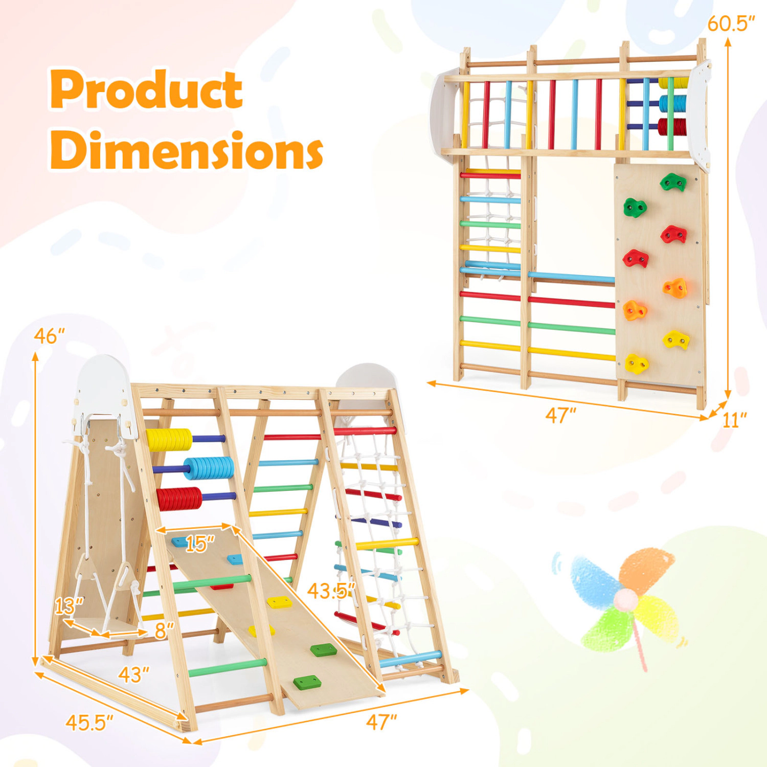 LJG 8-in-1 Foldable Indoor Jungle Gym for Kids with Swing and Monkey Bars