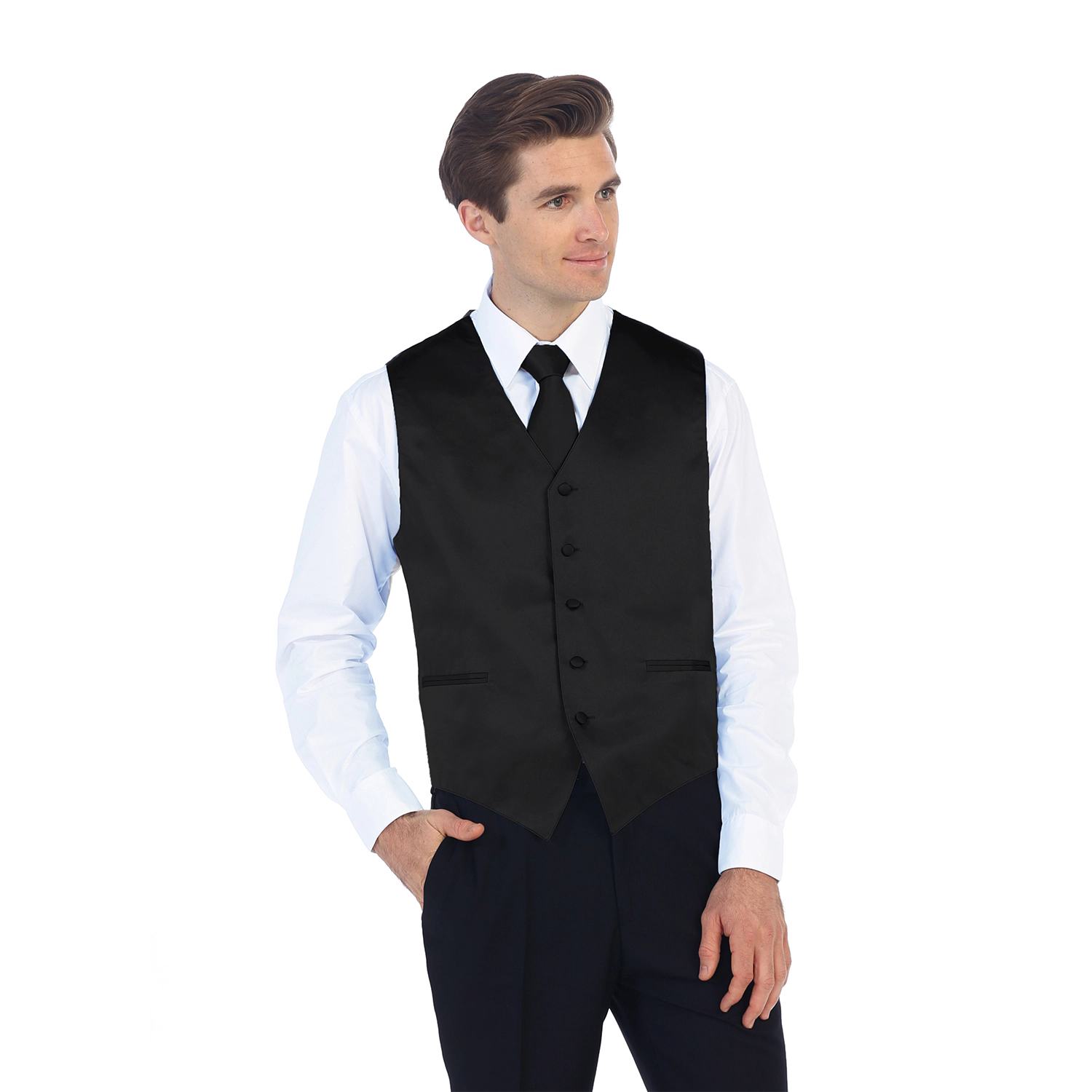 Gioberti Men's Formal 4pc Satin Vest Necktie Bowtie and Pocket Square