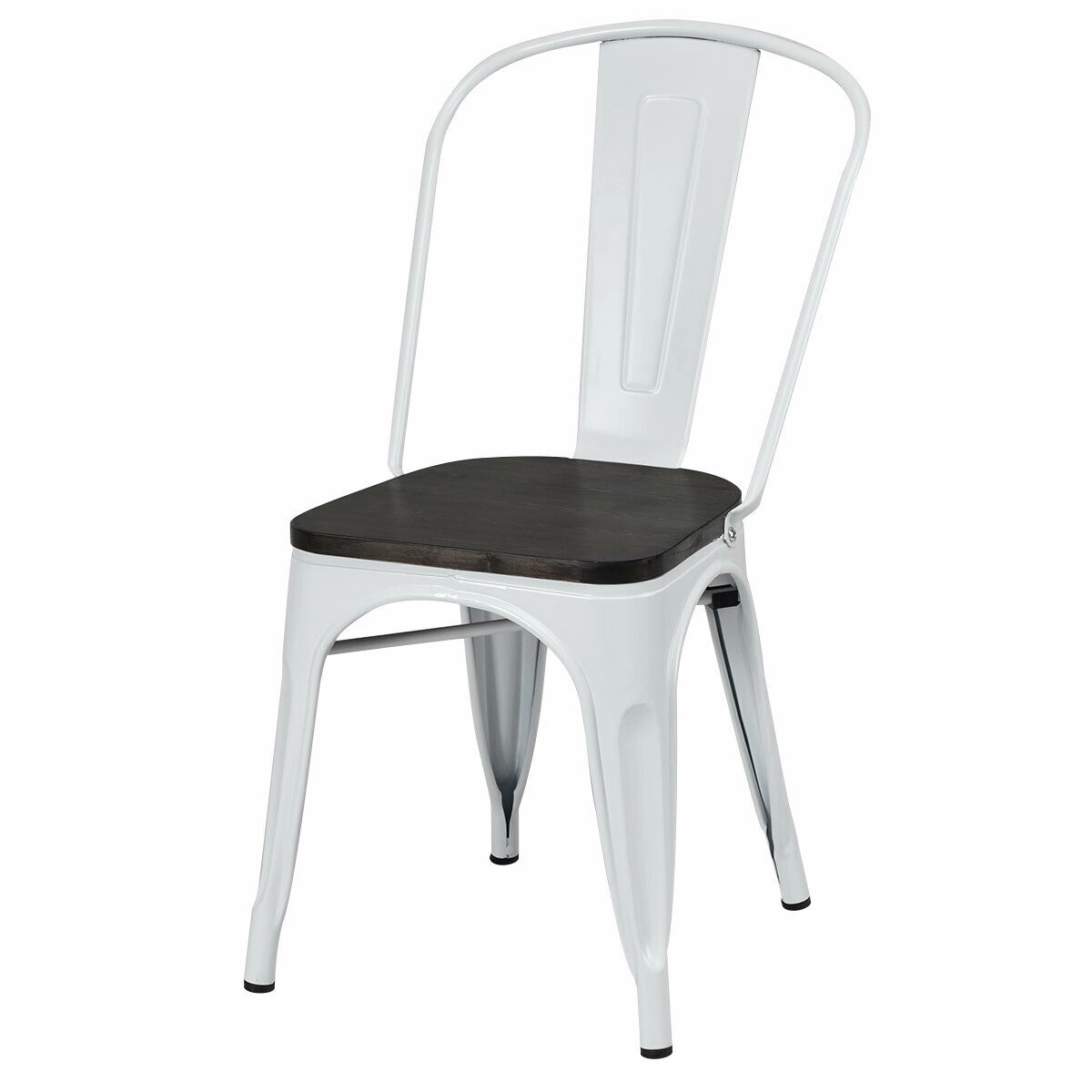 LJG 4 Pieces Tolix Style Metal Dining Side Chair Stackable Wood Seat