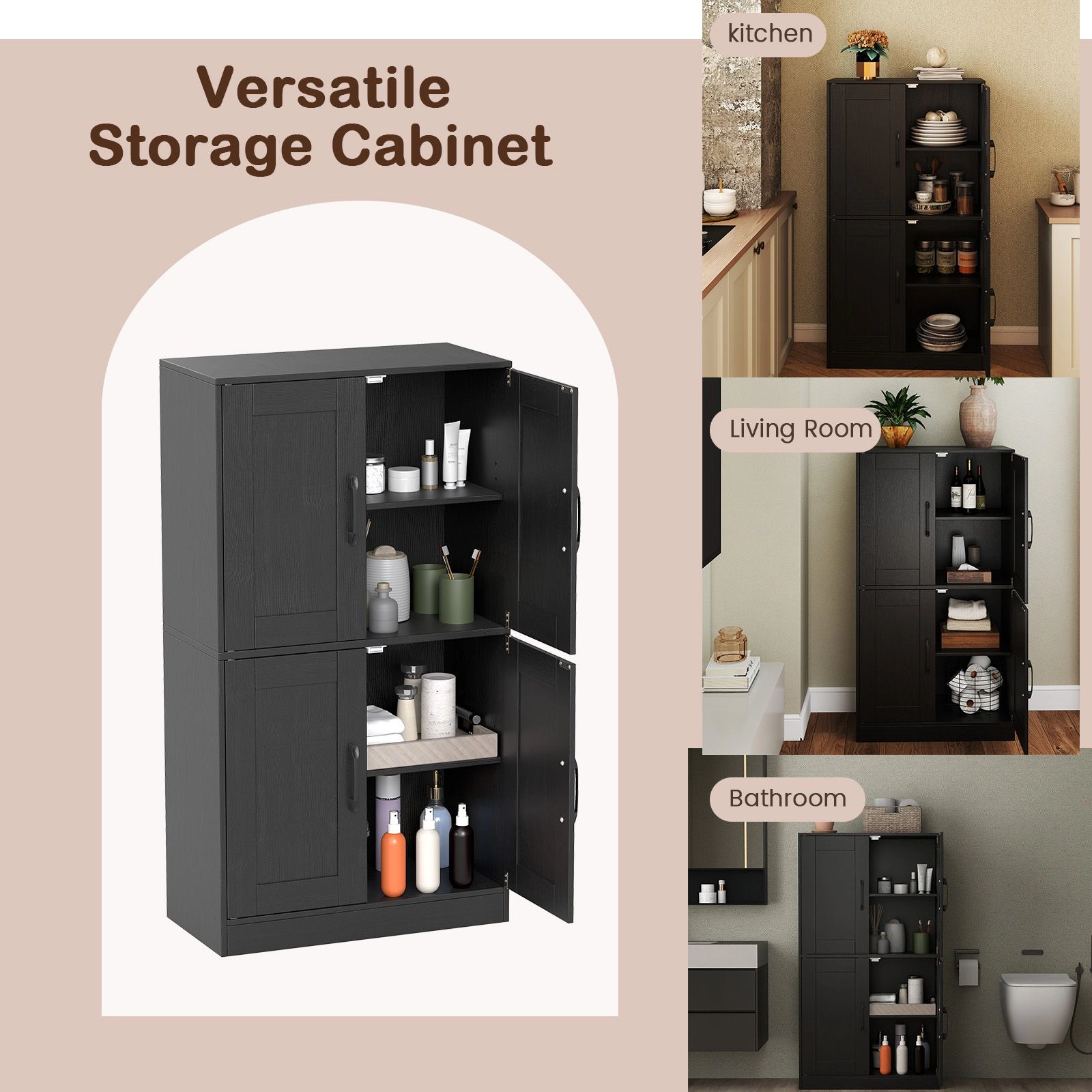 SlickBlue Bathroom Storage Cabinet with Adjustable Shelves & Double Doors