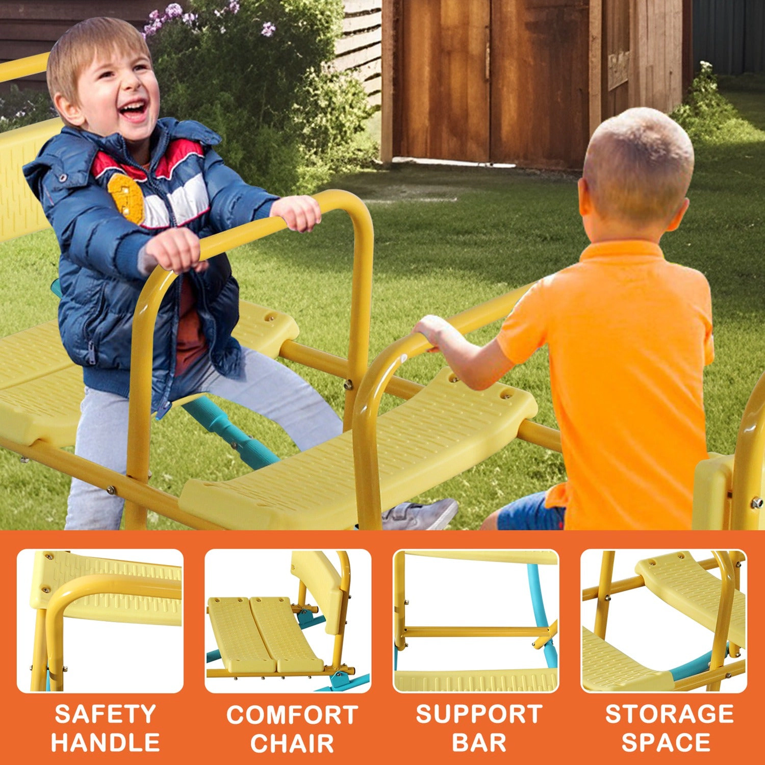 GBruno 3-Seat Kids Rocking Seesaw With Safety Handles