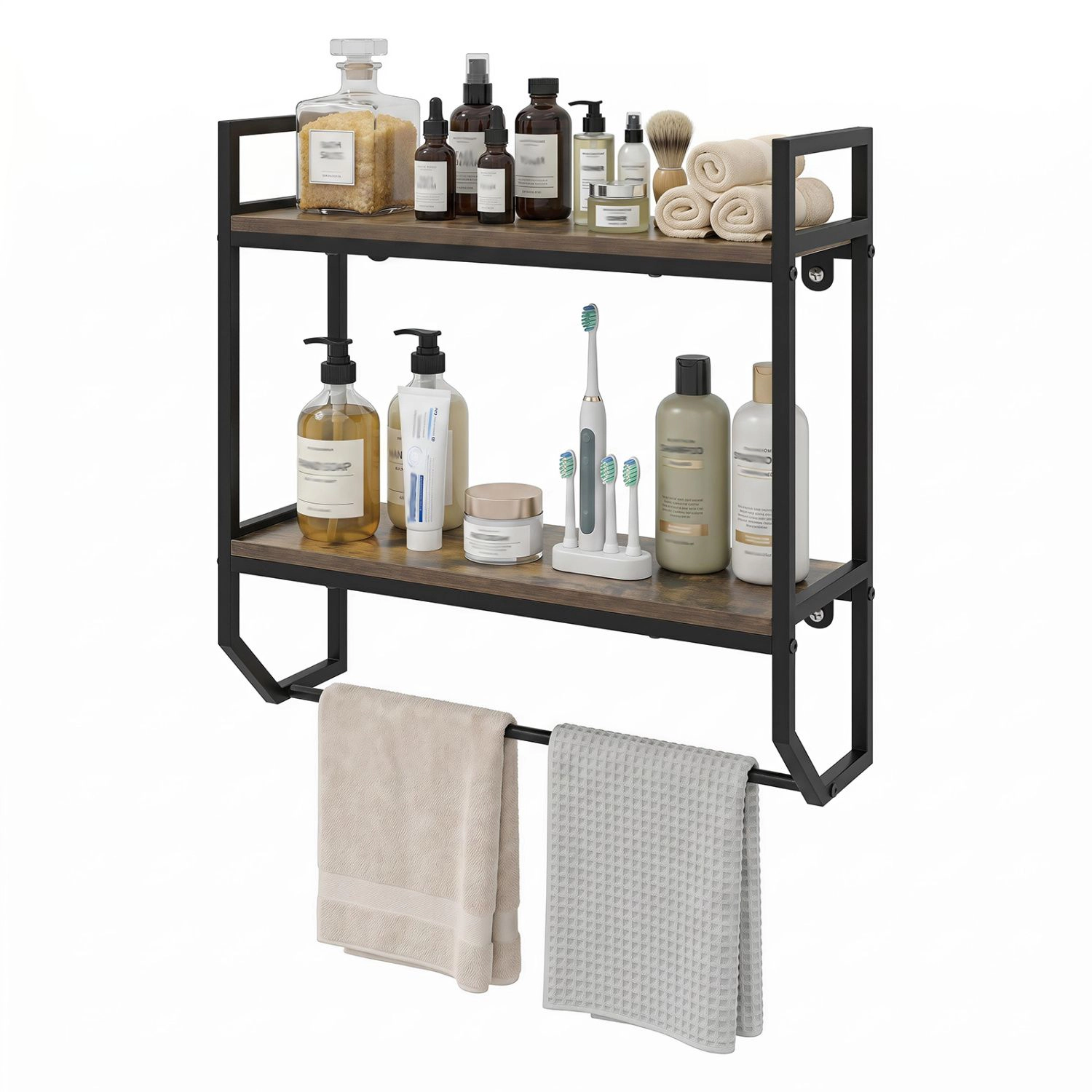 SlickBlue Rustic Brown Wall Mounted Bathroom Organizer with Metal Frame