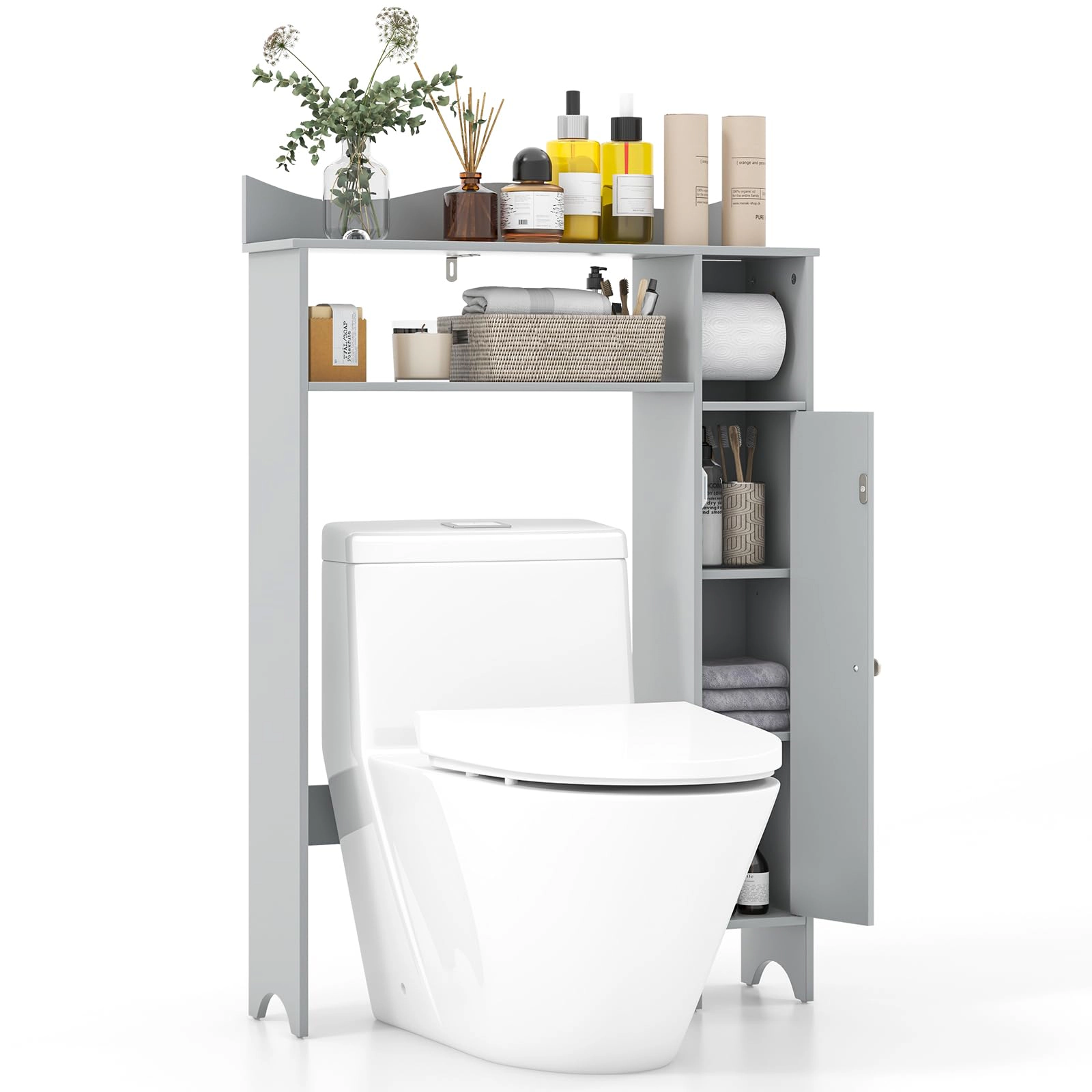 Glintex Over-the-Toilet Cabinet with Toilet Paper Holder and Protective Top Baffle, Gray