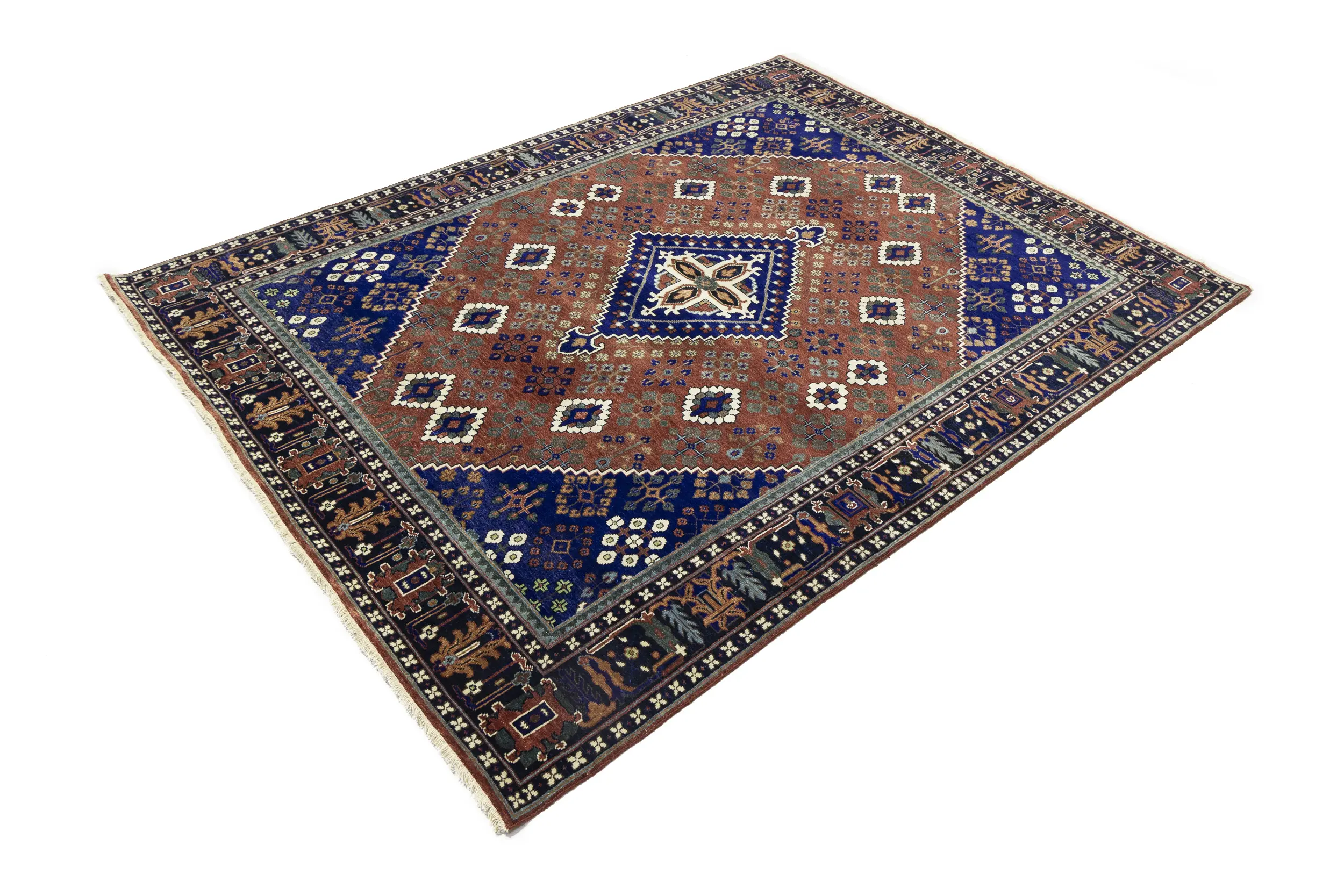 Magic Rugs Rust & Navy Tribal 8X10 Indo-Joshaghan Oriental Rug