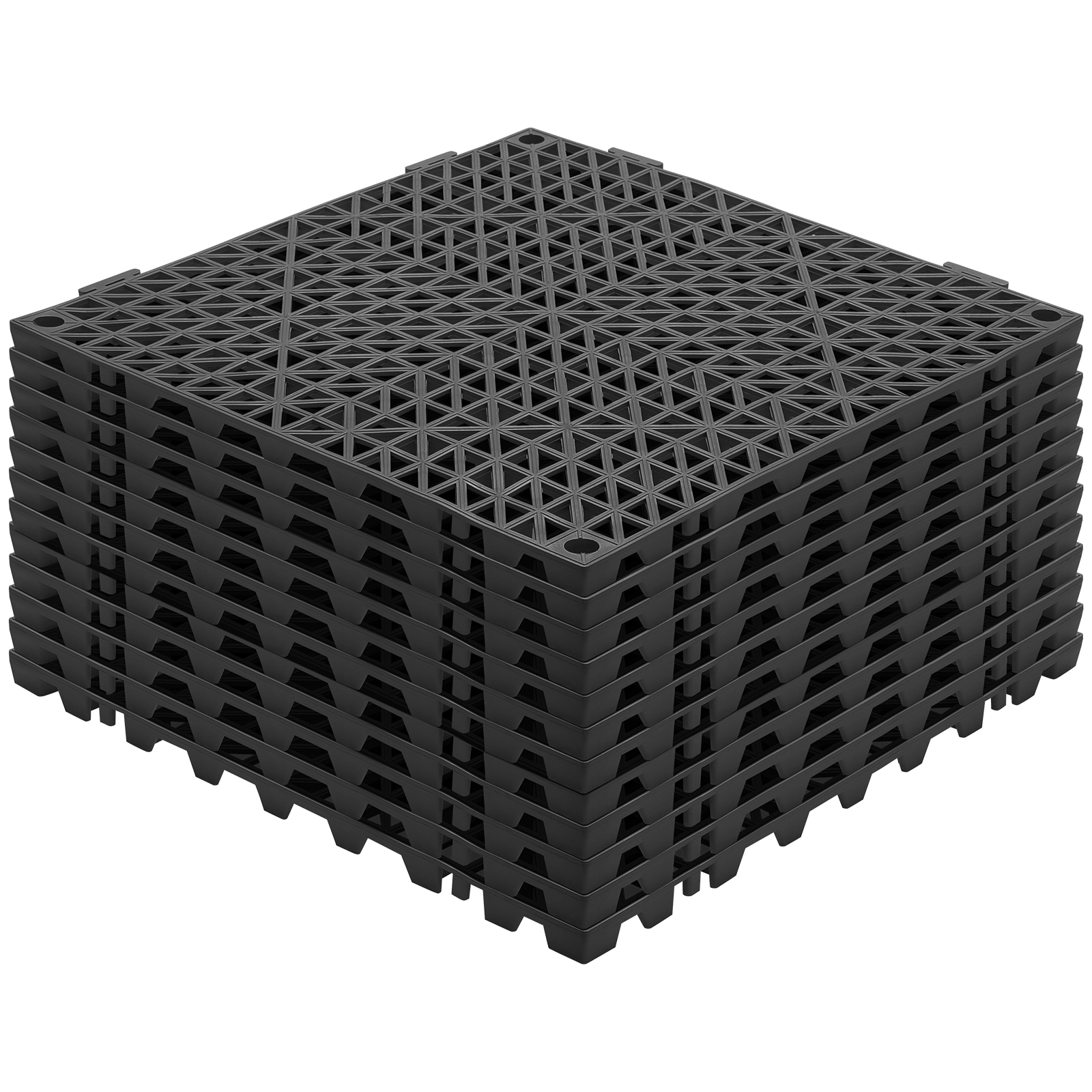 HONGGE 12-Pack PVC Interlocking Drainage Mats, 12 x 12 in Non-Slip Black Tiles for Bathroom, Pool & Kitchen Floors