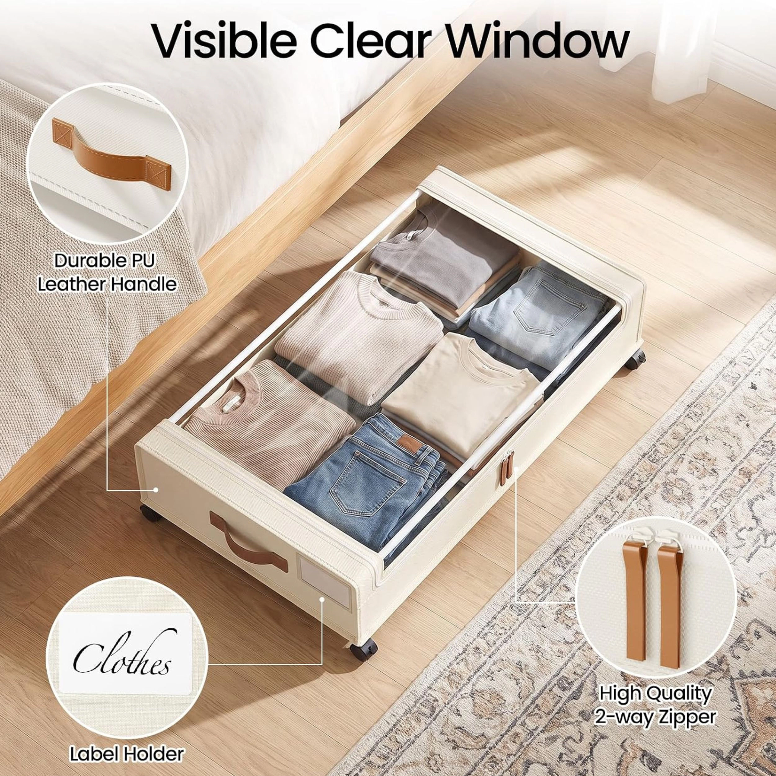 Stock Preferred 60L Under Bed Storage Containers with Wheels 2 Pack Clear Window Organizer