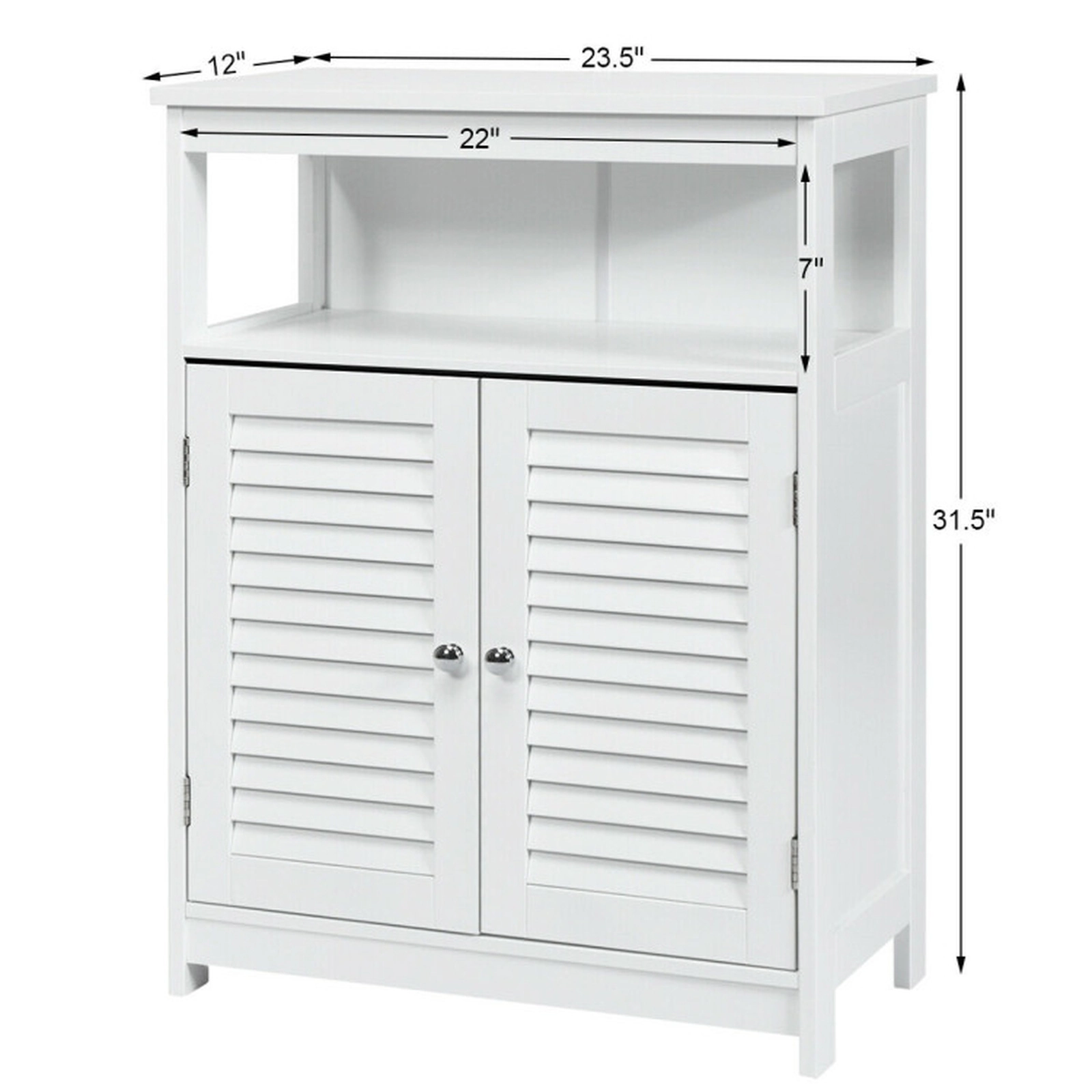 SUGIFT White 77-lb Top Capacity Double Shutter Door Freestanding Bathroom Storage Cabinet with Open Shelf