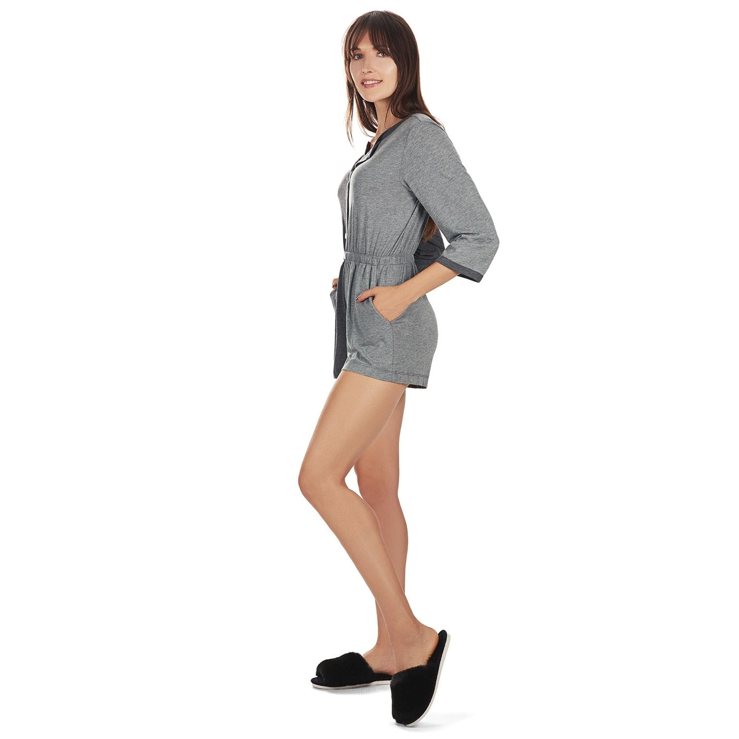 MeMoi Women's Split Two Tone Modal Fitted Shorts Style Romper