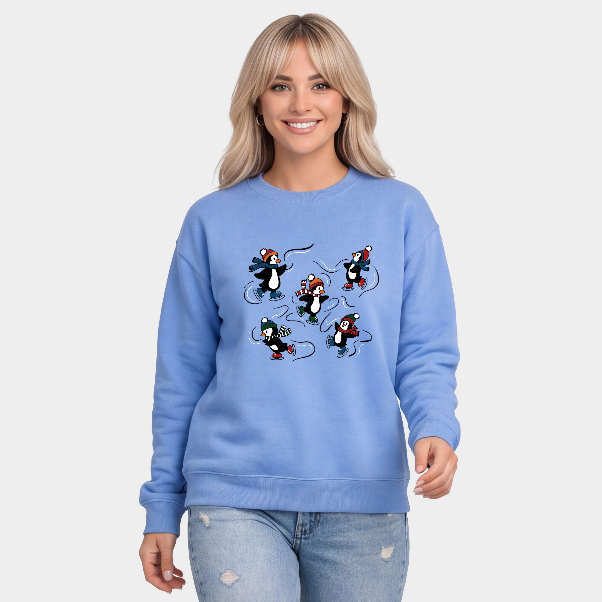 Simply Sage Market - Women's Graphic Sweatshirt Ice Skating Penguins