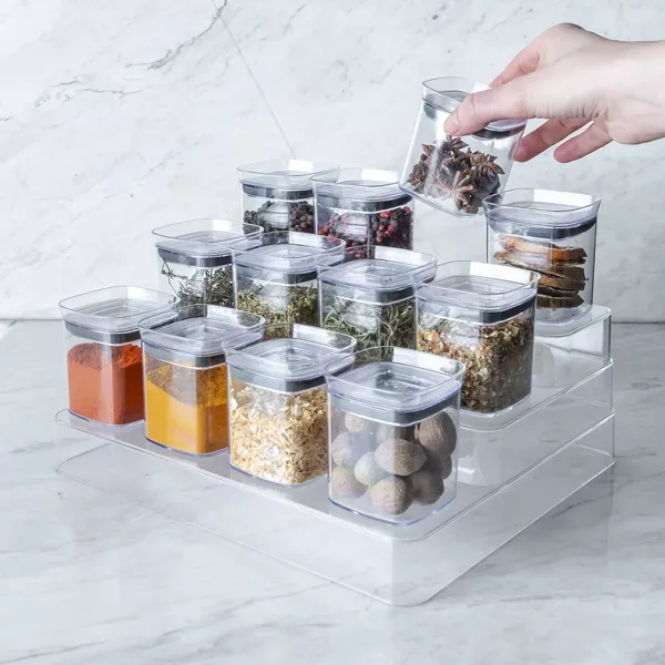 OU Spice Rack Organizer, 13pc 5oz Spice Containers, 3 Tier Clear Spice Holder & Seasoning Organizer - Countertop Cabinet