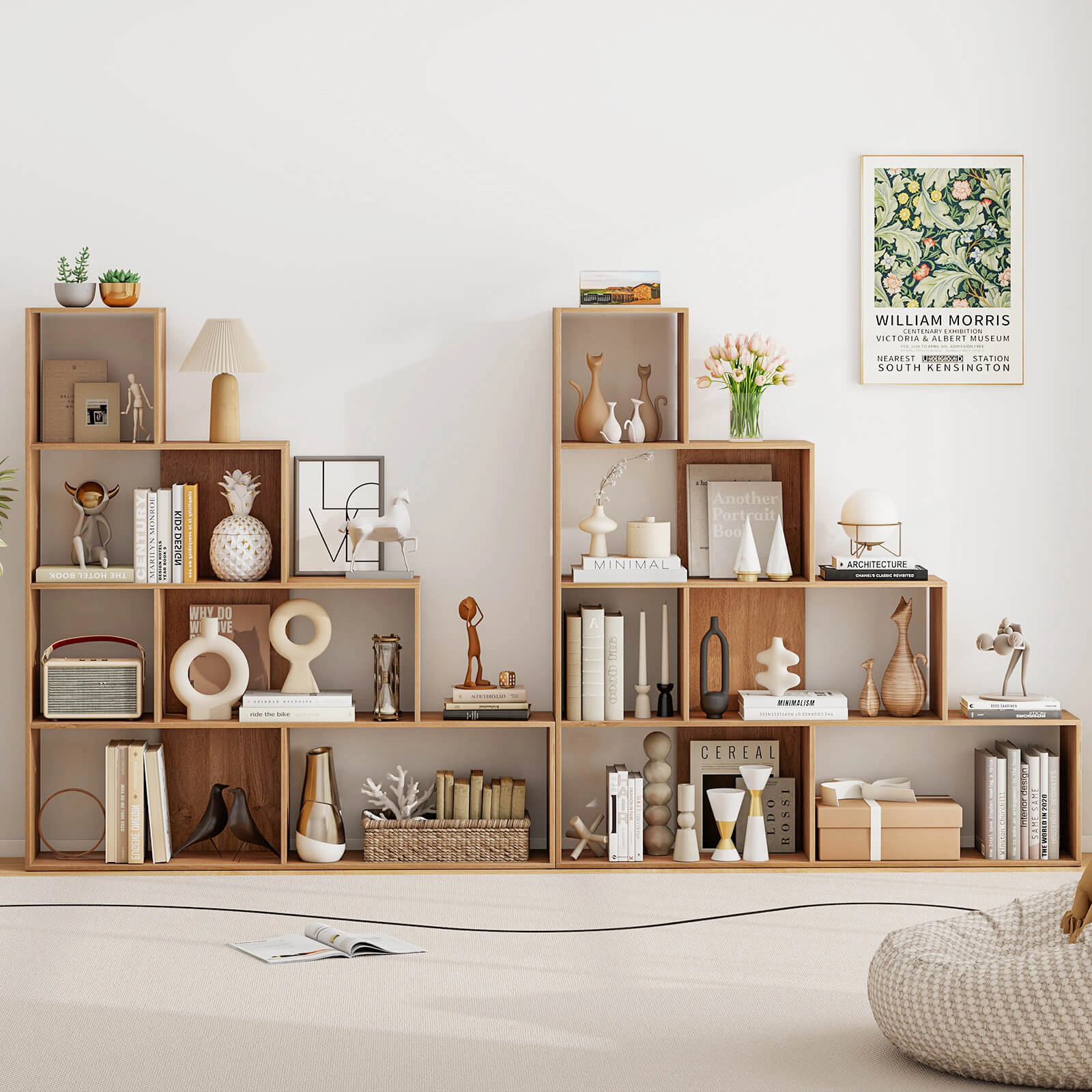 Costway 6 Cubes Ladder Shelf Freestanding Corner Bookshelf Storage Bookcase Display Rack White