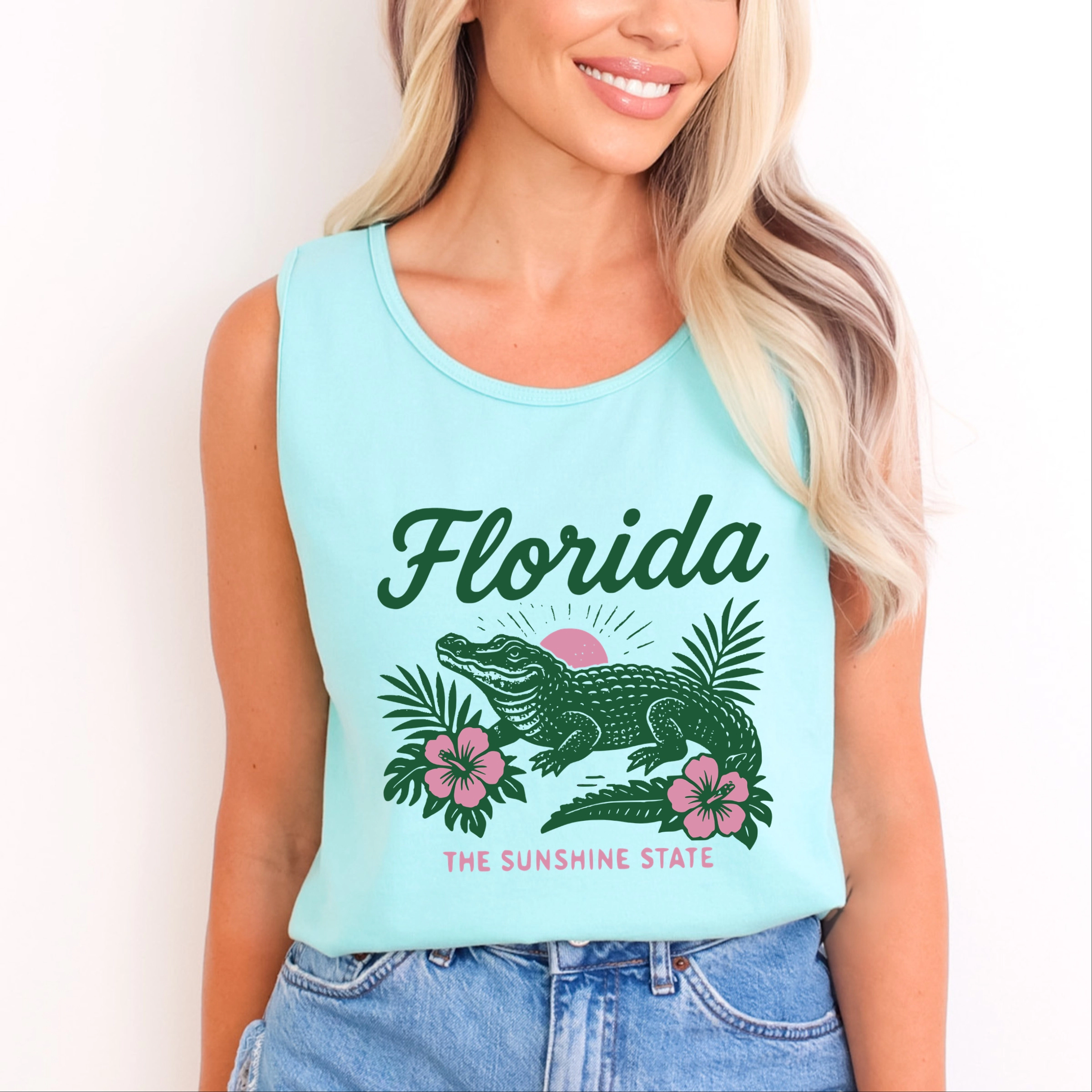 Simply Sage Market - Florida Alligator Women's Garment Dyed Graphic Tank Top