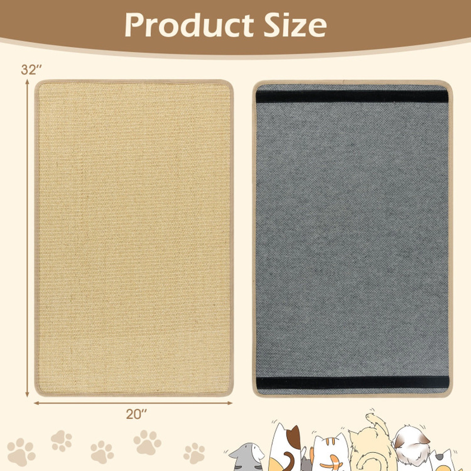 SUGIFT 2-Pack Natural 32 x 20-in Woven Sisal Cat Scratcher Mats and Scratching Boards for Floor and Wall