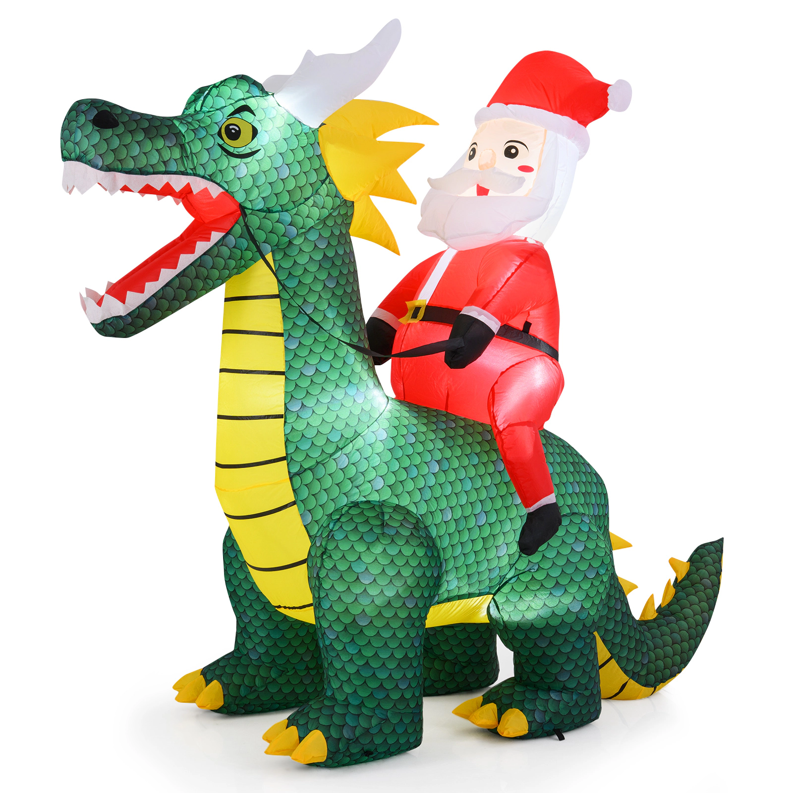 Costway 6.7 FT Christmas Inflatable Santa Claus Ride on Dinosaur