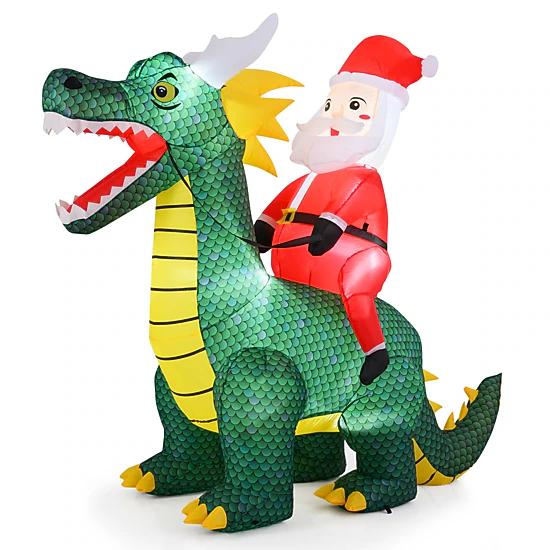 Costway 6.7 FT Christmas Inflatable Santa Claus Ride on Dinosaur