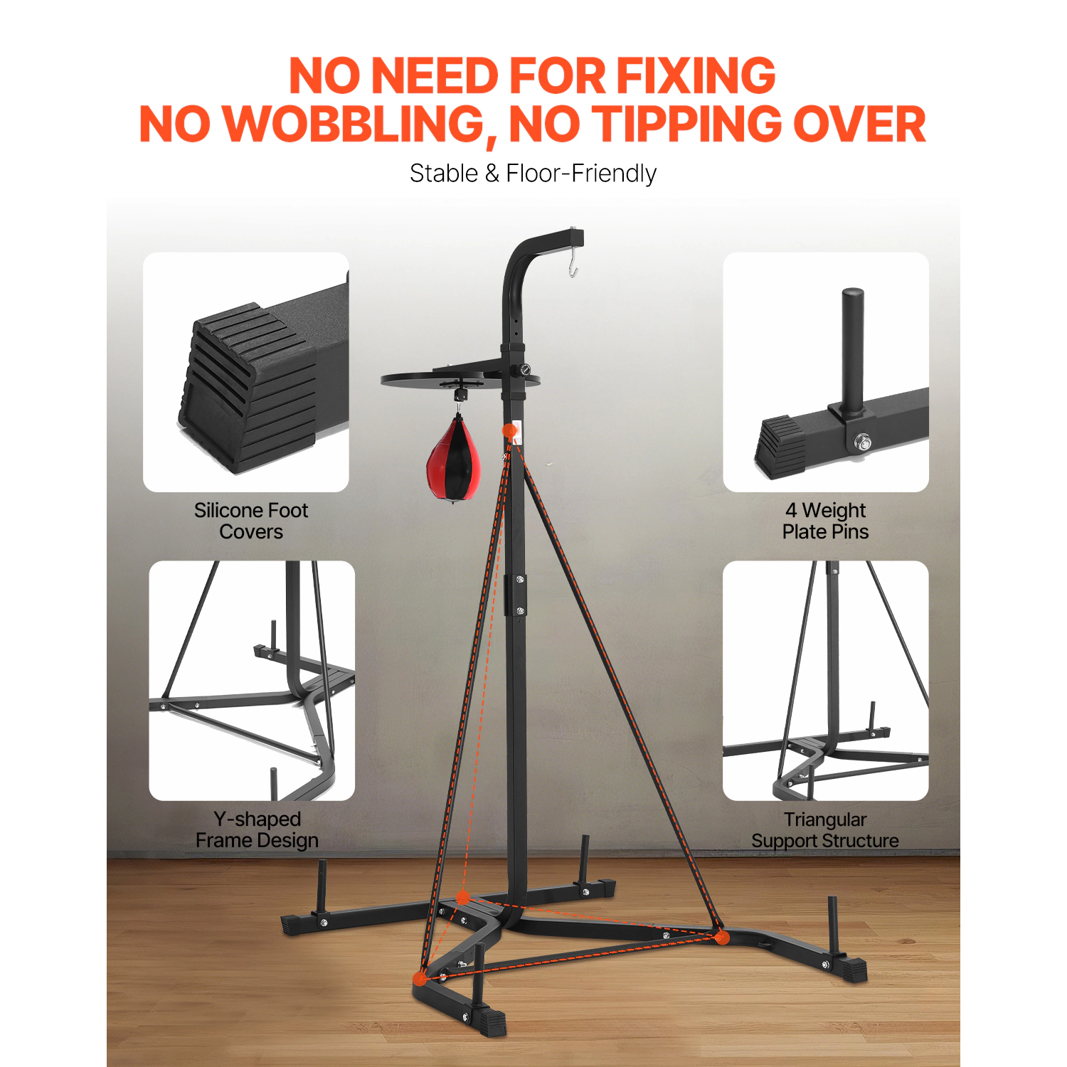 HONGGE Heavy Duty Steel Punching Bag Stand Freestanding Sandbag Rack Holds Up to 140 lbs for Home Gym