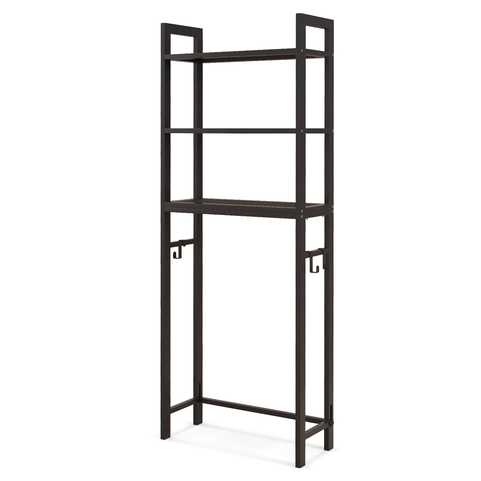 SUGIFT Black 67.5-in Tall Over the Toilet Storage Shelf with 3 Hooks and Metal Mesh Bathroom Organizer