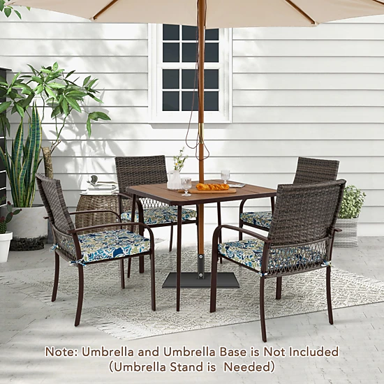SUGIFT 5-Piece Brown Rattan Patio Dining Set with Square Table and 4 Armchairs
