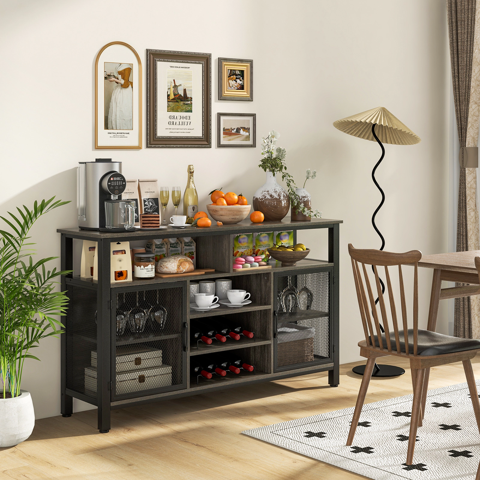 LJG 55-Inch Buffet Sideboard with 8-Bottle Wine Racks and Glass Holders