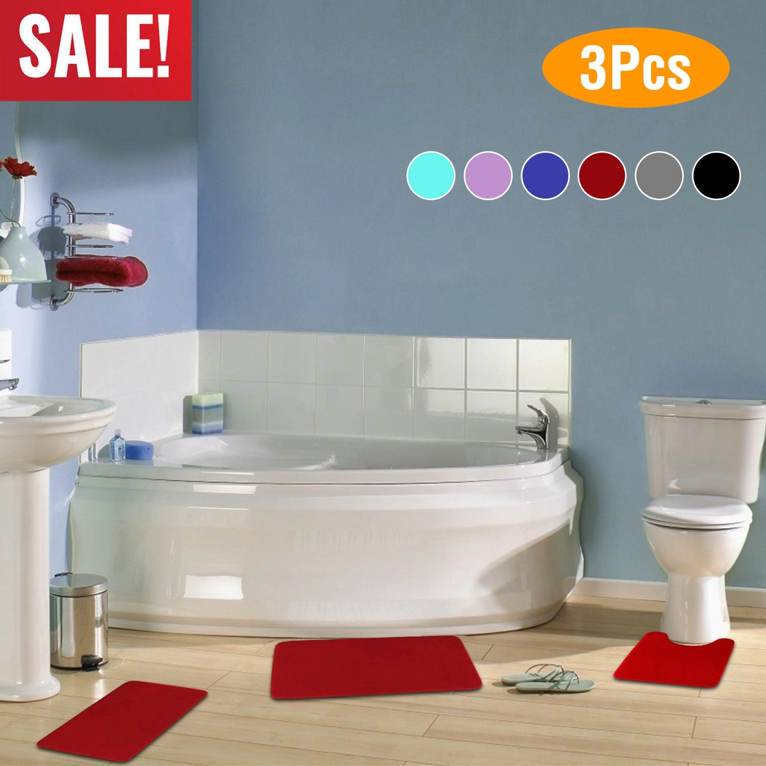 GBruno 3-Piece Plush Velvet Bathroom Rug Set