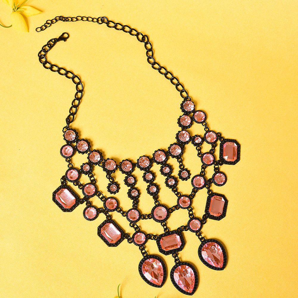 SOHI Women's Pink Crystal Statement Necklace