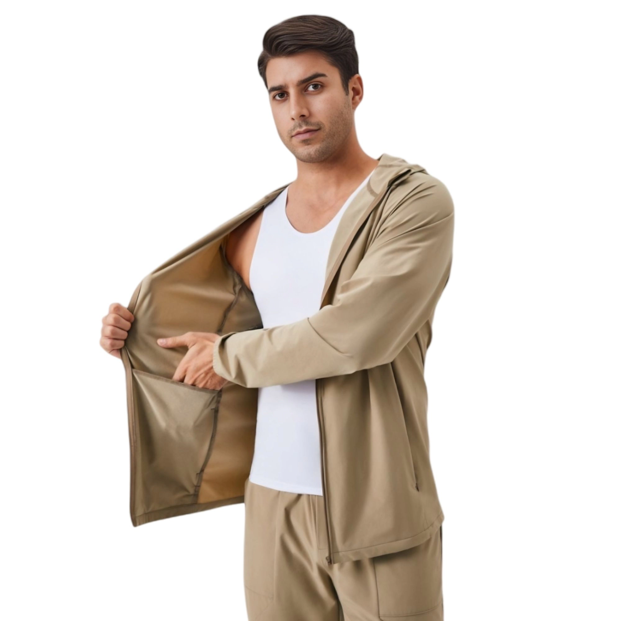 Anna-Kaci Men's Lightweight Zip-Up Hoodie Jacket with Adjustable Hood and Side Pockets