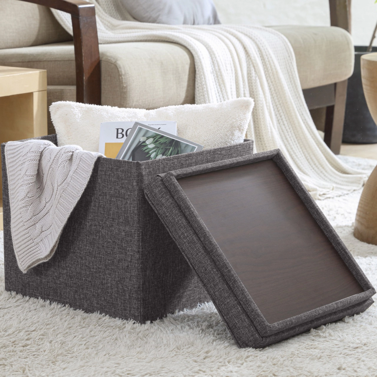 Ornavo Home Collapsible Tufted Linen Square Coffee Table Storage Ottoman