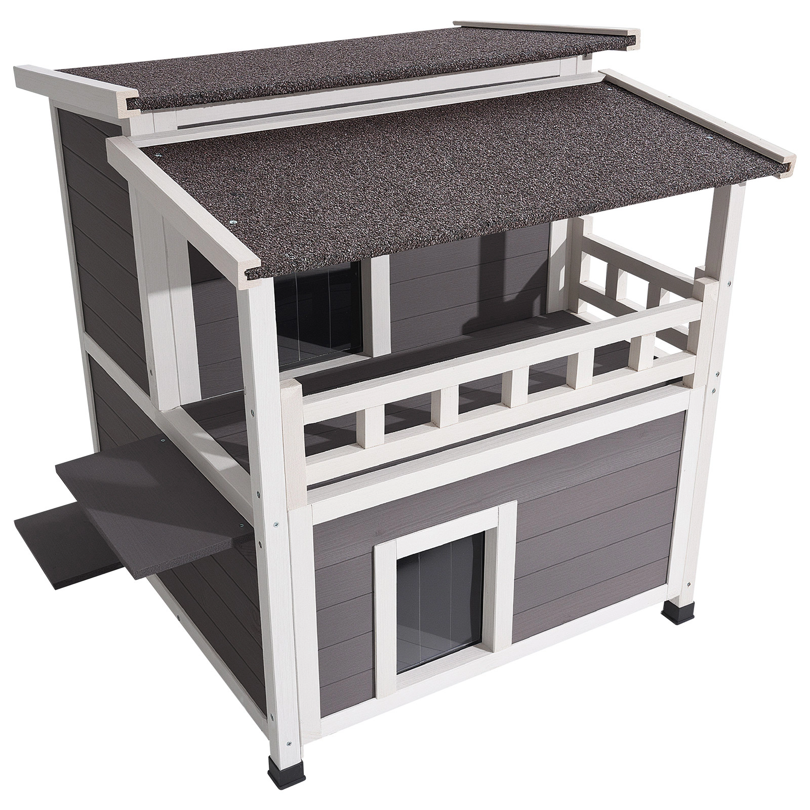 HONGGE Outdoor Wooden Cat House Shelter for Feral Cats in Winter with Waterproof Roof