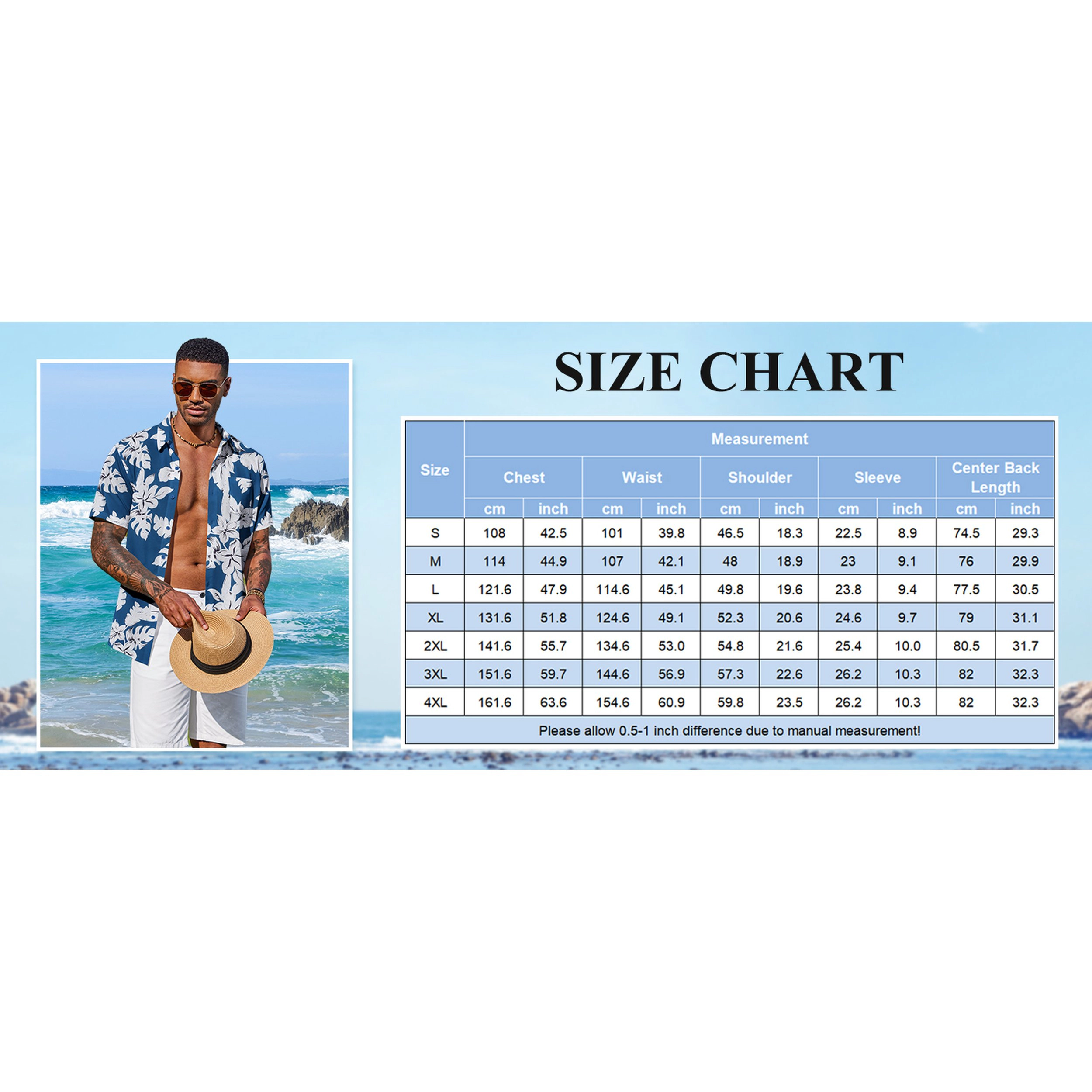 COOFANDY Mens Short Sleeve Hawaiian Shirt Palm Leaf Print Button Up Casual Tops