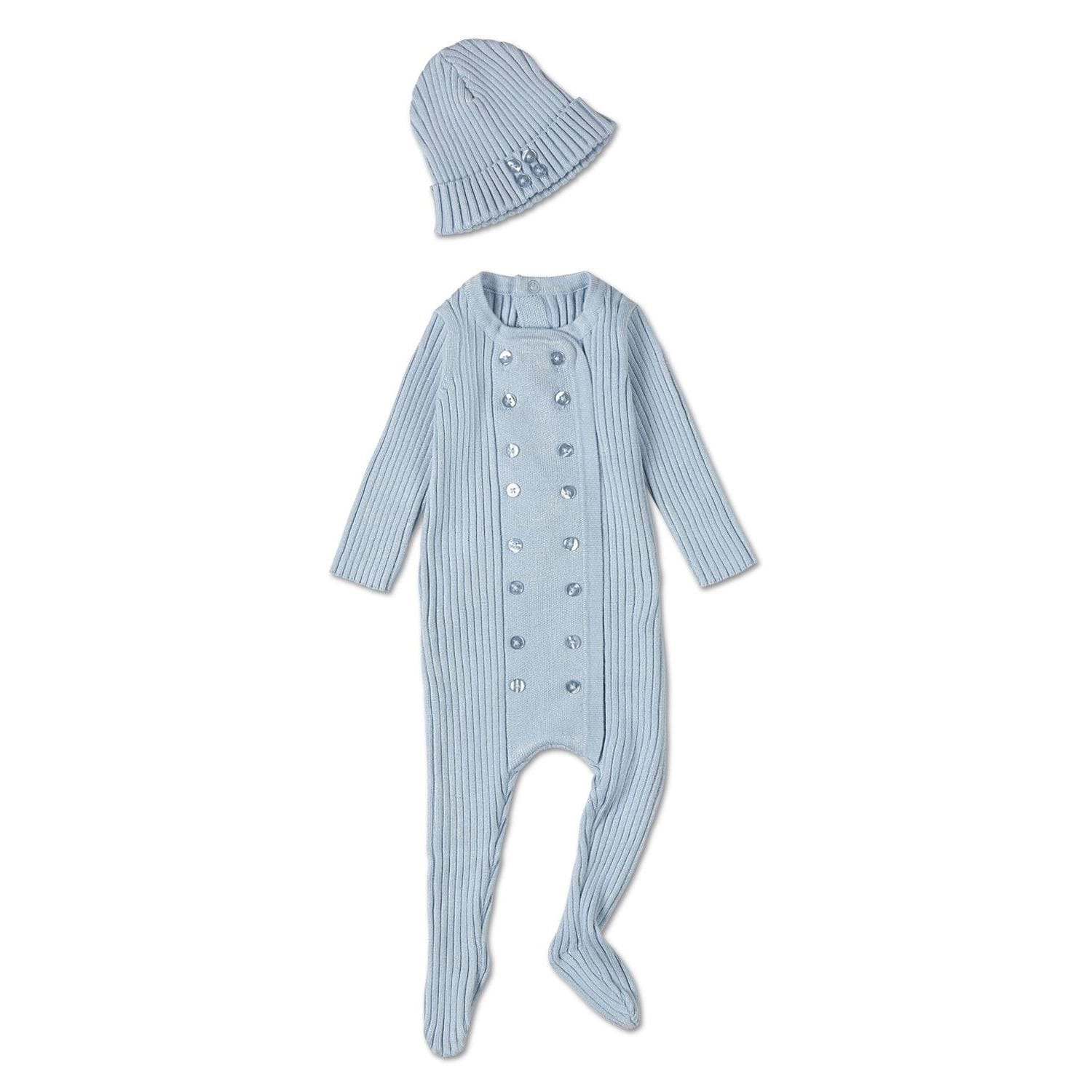 MeMoi 2 Piece Baby Double-Breasted Sweater Rib Footie Set