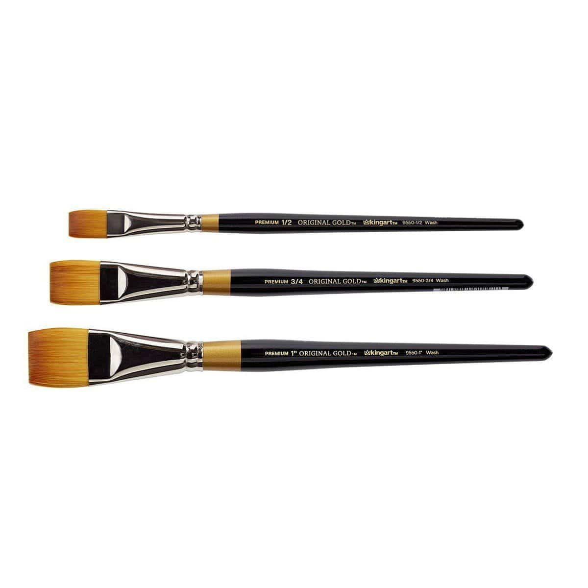 KINGART Original Gold 9550 Square Wash Golden Taklon Brush Set - 3 pc