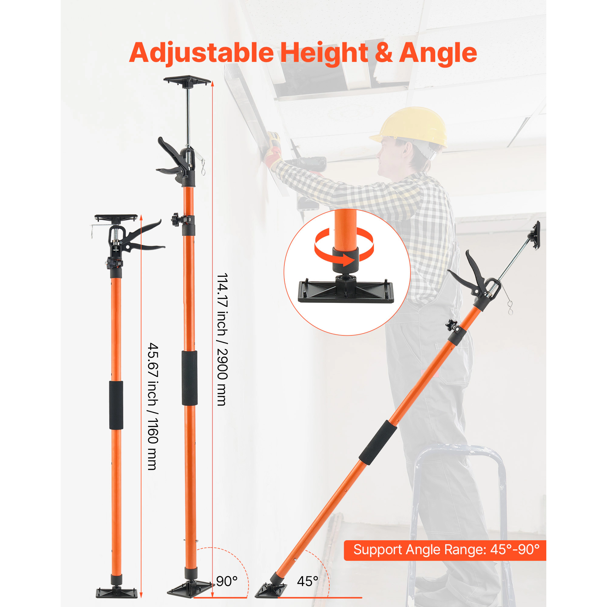 HONGGE Cabinet Jack Support Pole Steel Telescopic Quick Support Rod Adjustable 3rd Hand System for Installing Cabinets