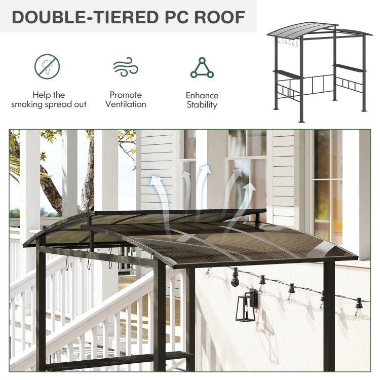 Hivvago Hardtop Grill Gazebo with Vented Polycarbonate Roof Side Shelves