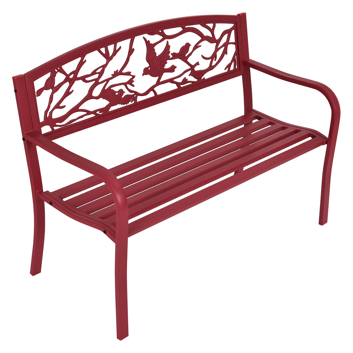 SUGIFT Steel and Cast Iron Patio Garden Bench with Ergonomic Backrest 500-lb Capacity 48-in Seat Outdoor Red