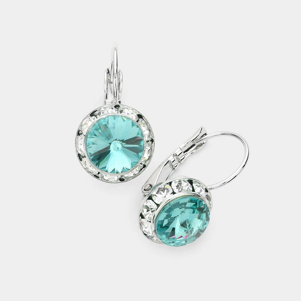 Fashnzfab Rivoli Cut Genuine Crystal Lever Back Earrings