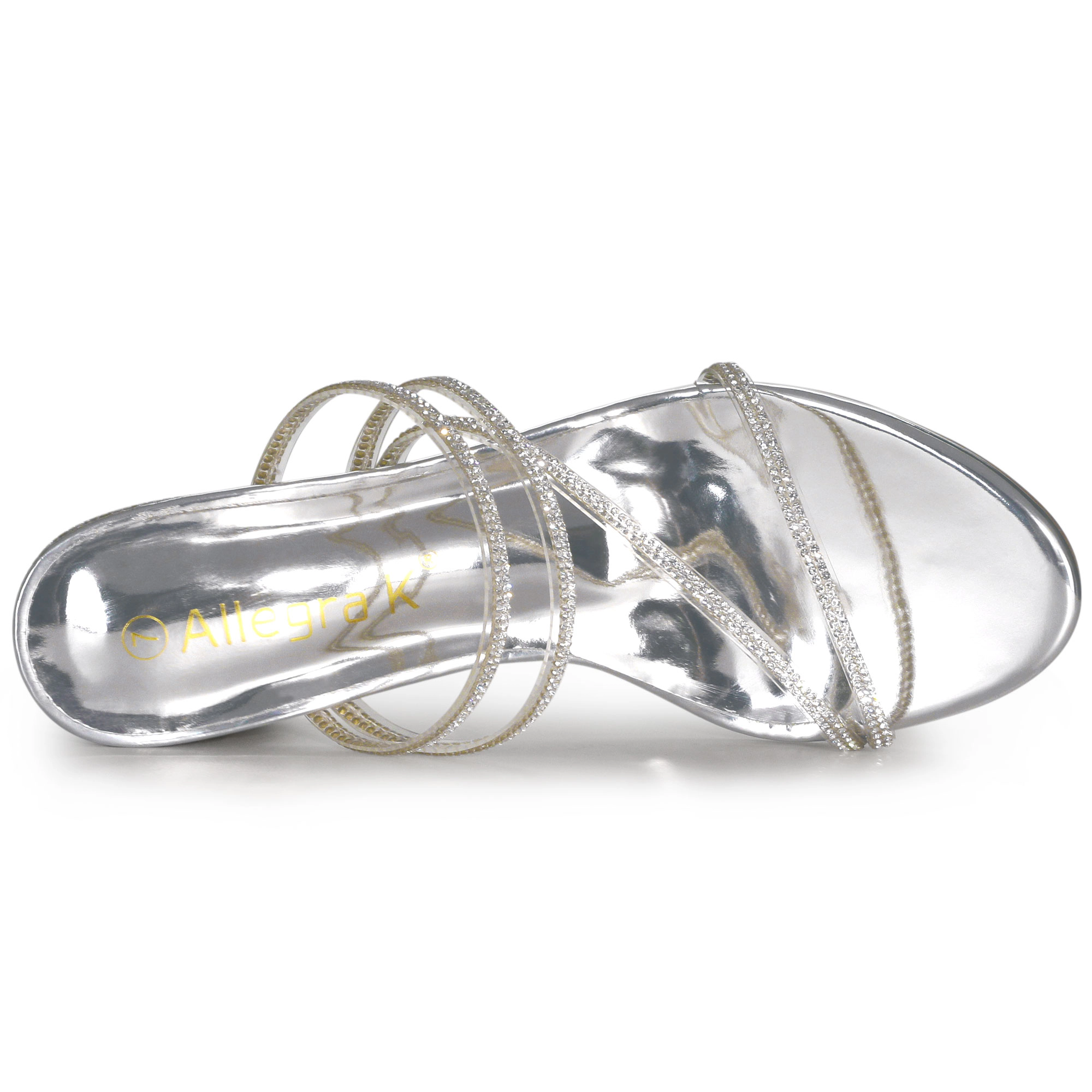 BLISSFUL STEP Women's Open Toe Strappy Rhinestone Block Heel Slide Sandals
