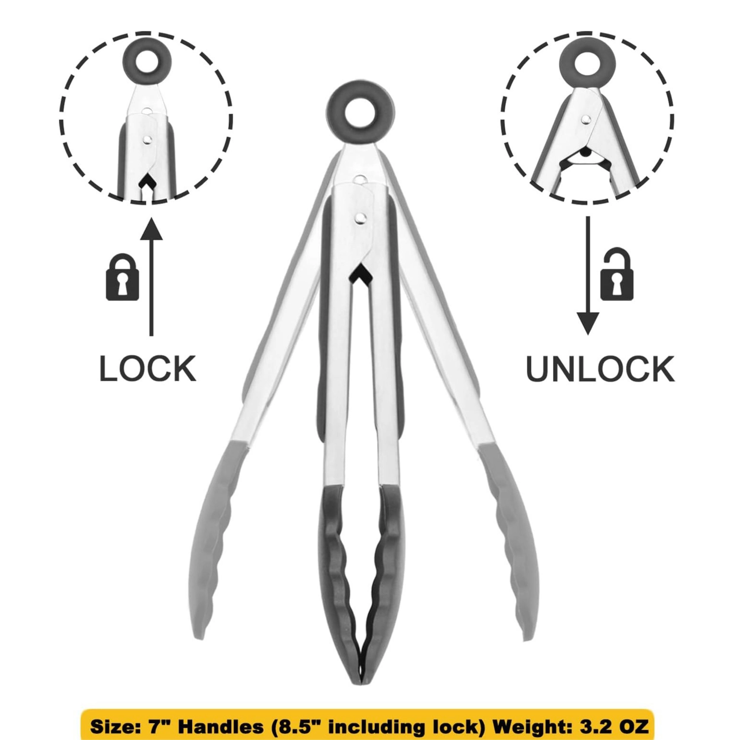 Stock Preferred Pack of 3 Stainless Steel Mini Silicone Serving Tongs 7 Inch