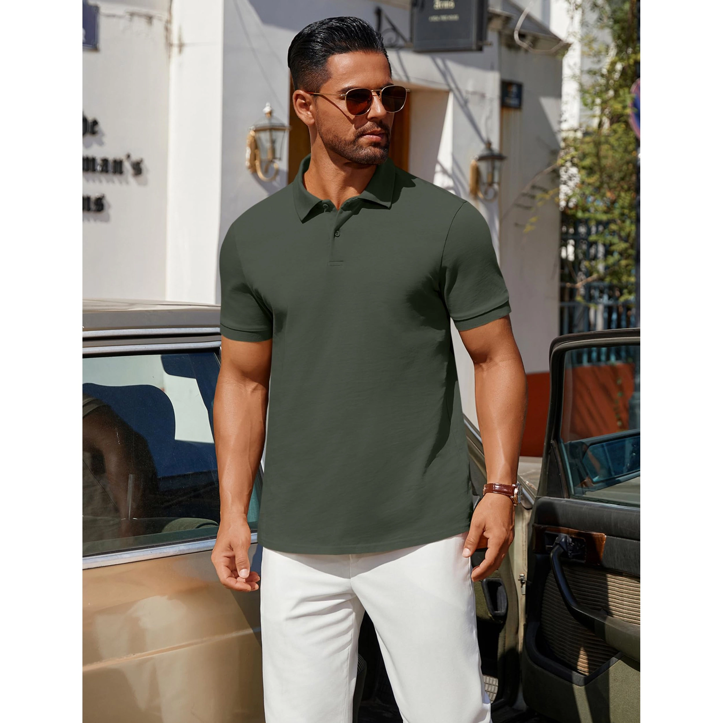 COOFANDY Men's Regular Fit Short Sleeve Collar Neck Polo Shirt