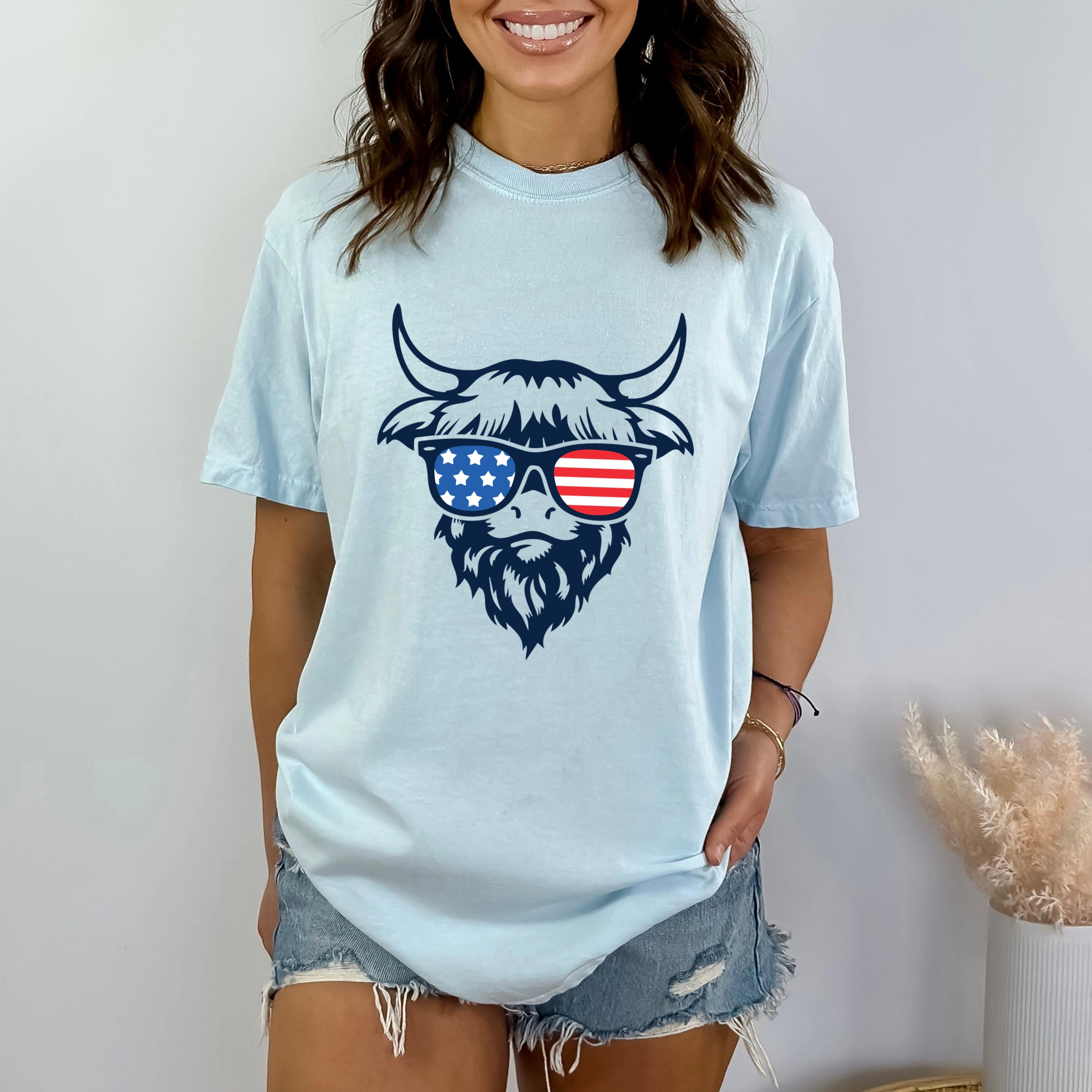 Simply Sage Market - Patriotic Cow Sunglasses Women's Garment Dyed Graphic T-Shirt