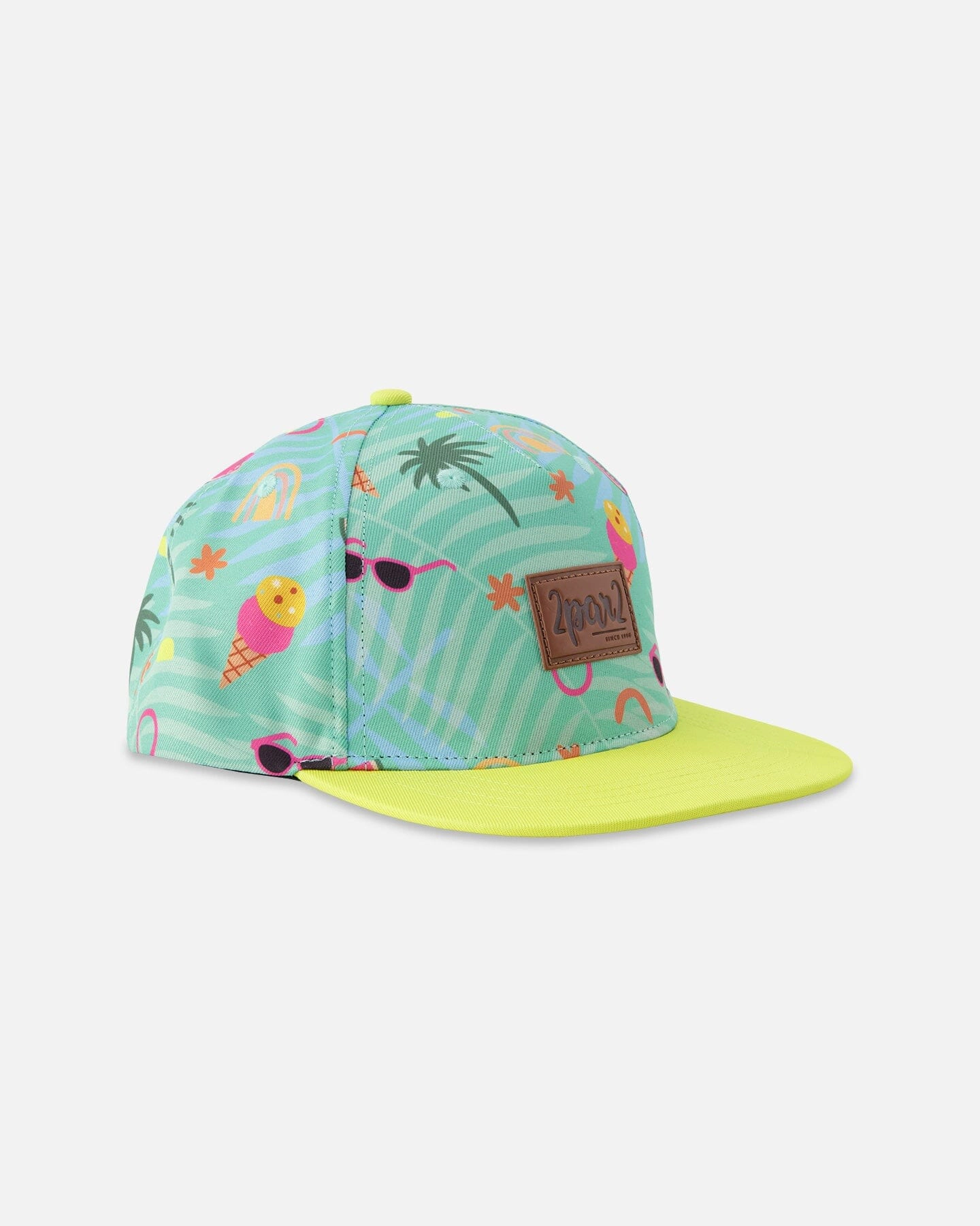 Deux par Girls Beach Print Contrast Brim Logo Patch Cap