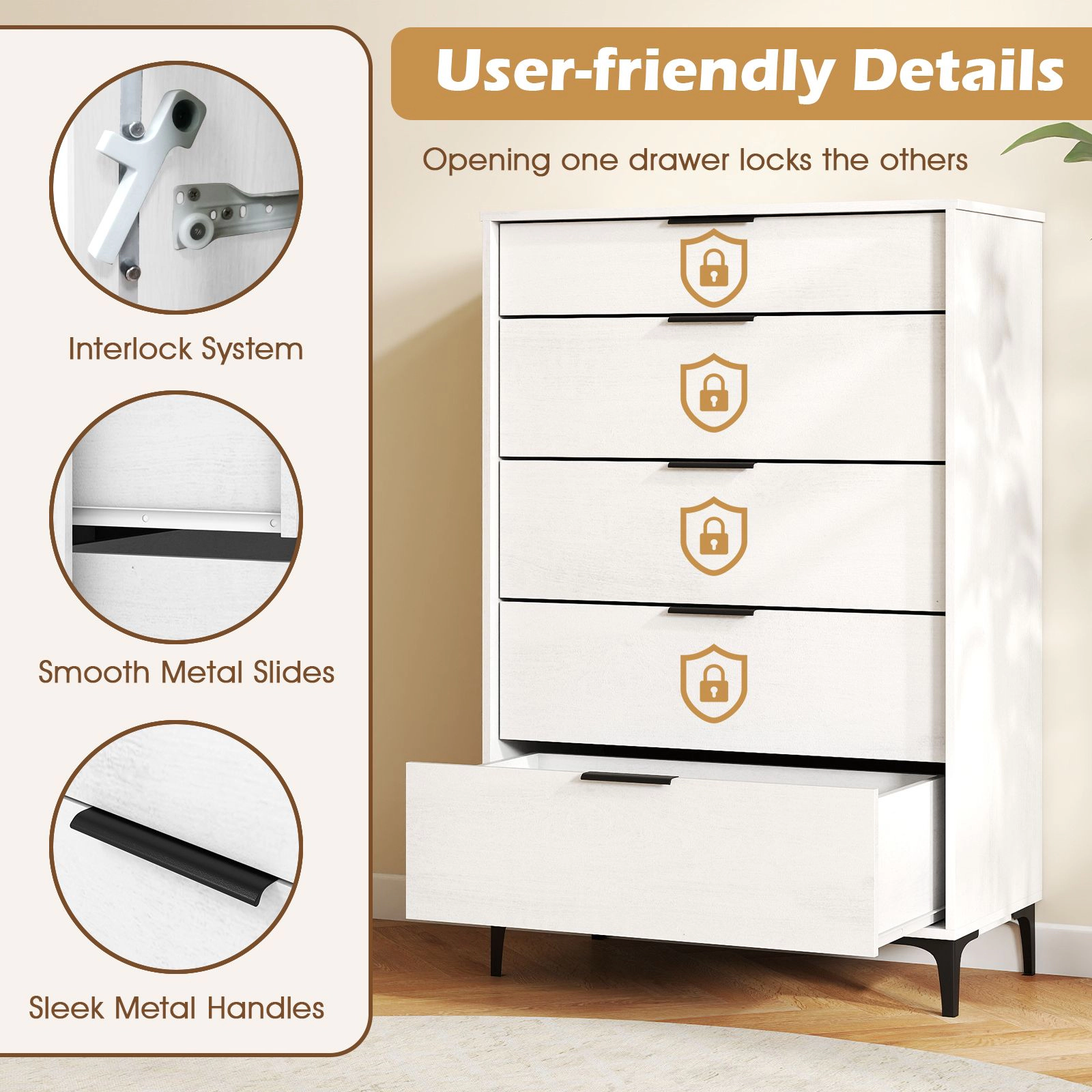 SlickBlue Tall Bedroom Chest of Drawers with Large Storage Space Organizer