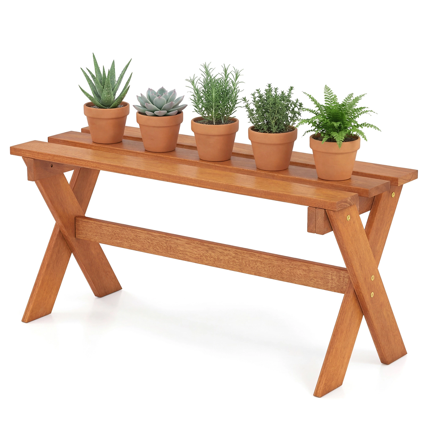 LJG 36" Outdoor Solid Wood Bench Backless Patio Dining Bench with Teak Oil Finish