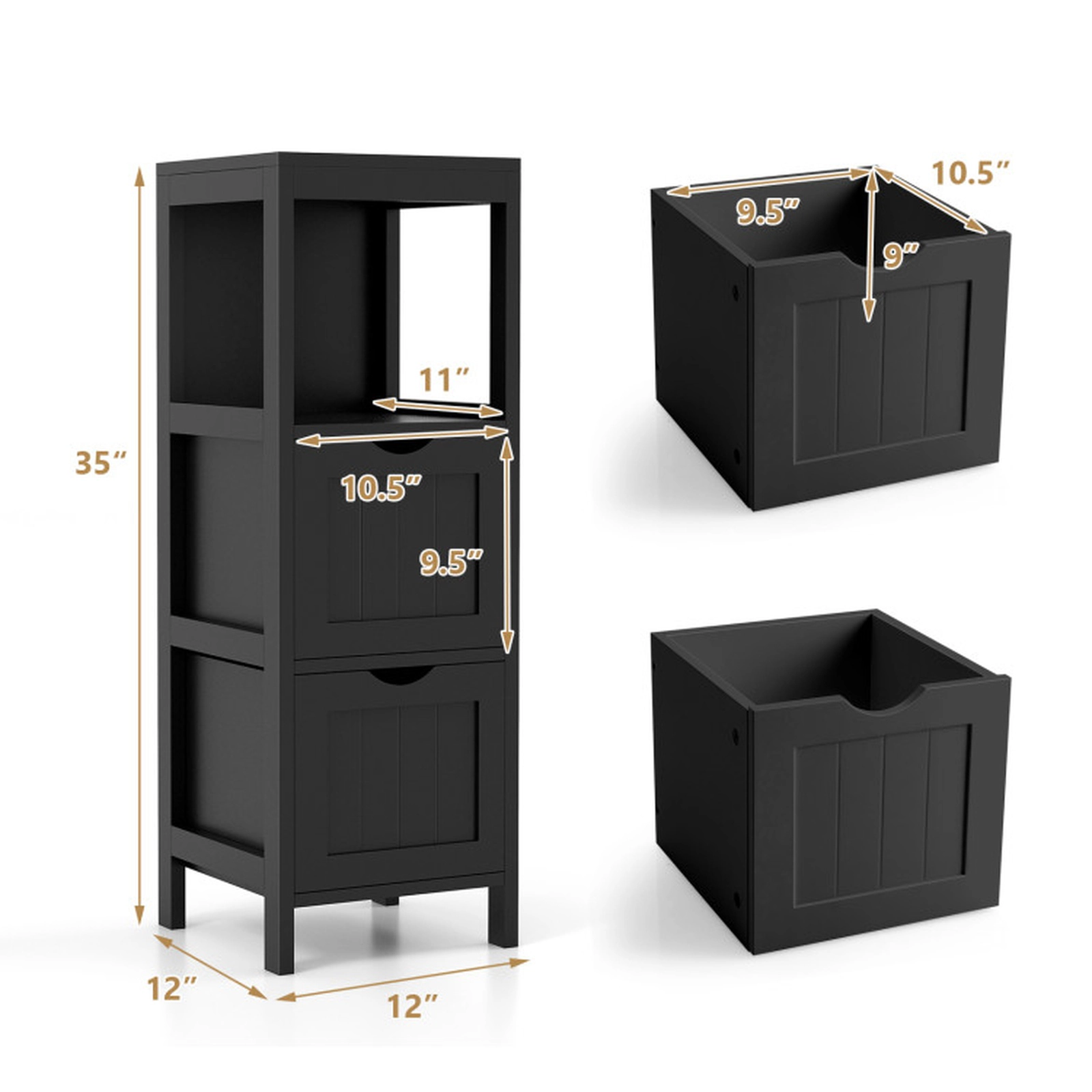 SUGIFT 4-Tier Storage Cabinet with 2 Removable Drawers 22-lb Top and Bottom Capacity Bathroom White/Gray/Brown