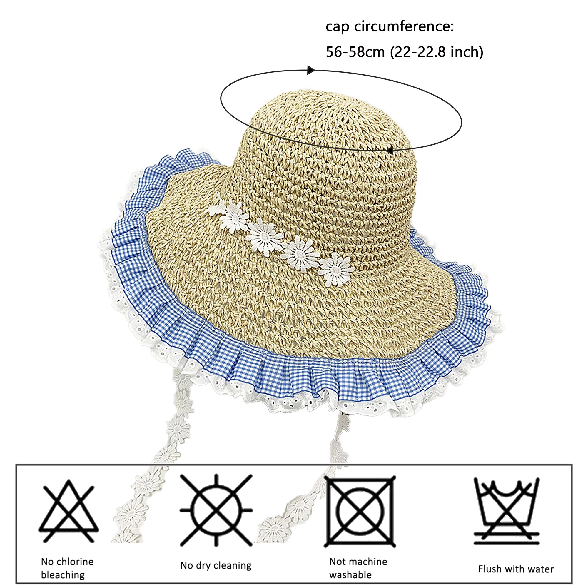 Anna-Kaci Women's Straw Sun Hat with Gingham & Lace Trim