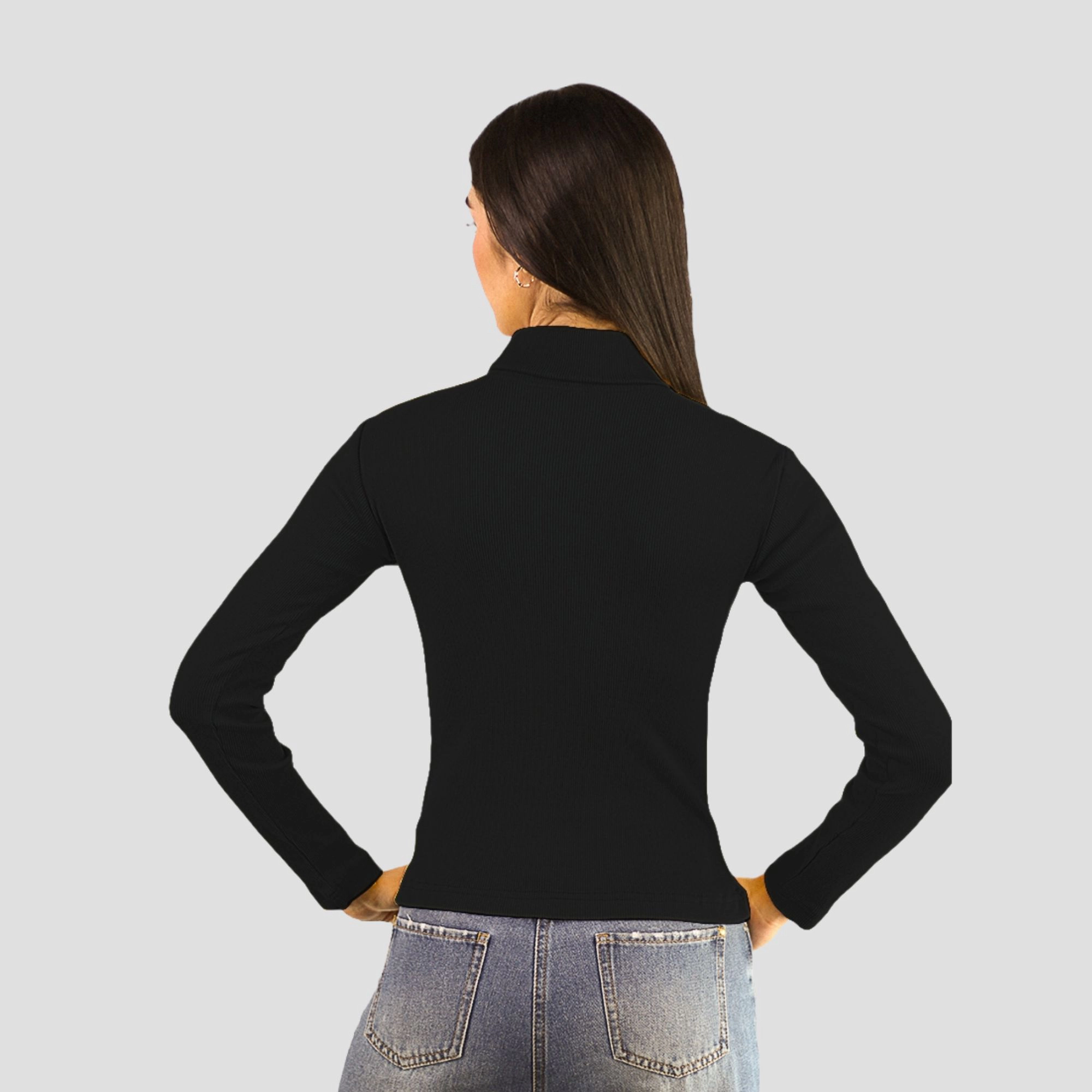 Artyska Women’s Ribbed High Neck Cutout Long Sleeve Top