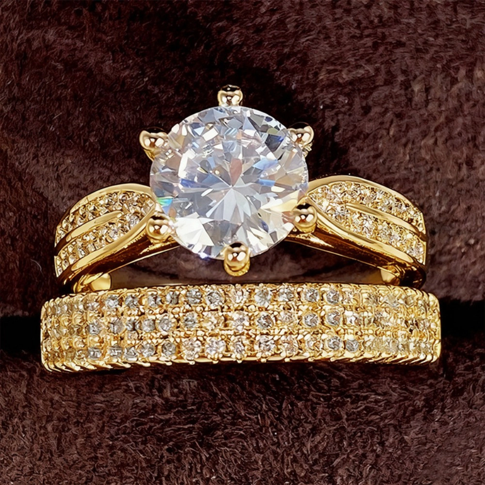 Gorgeous 2Pcs/Set Wedding Rings for Women Luxury Cubic Zirconia